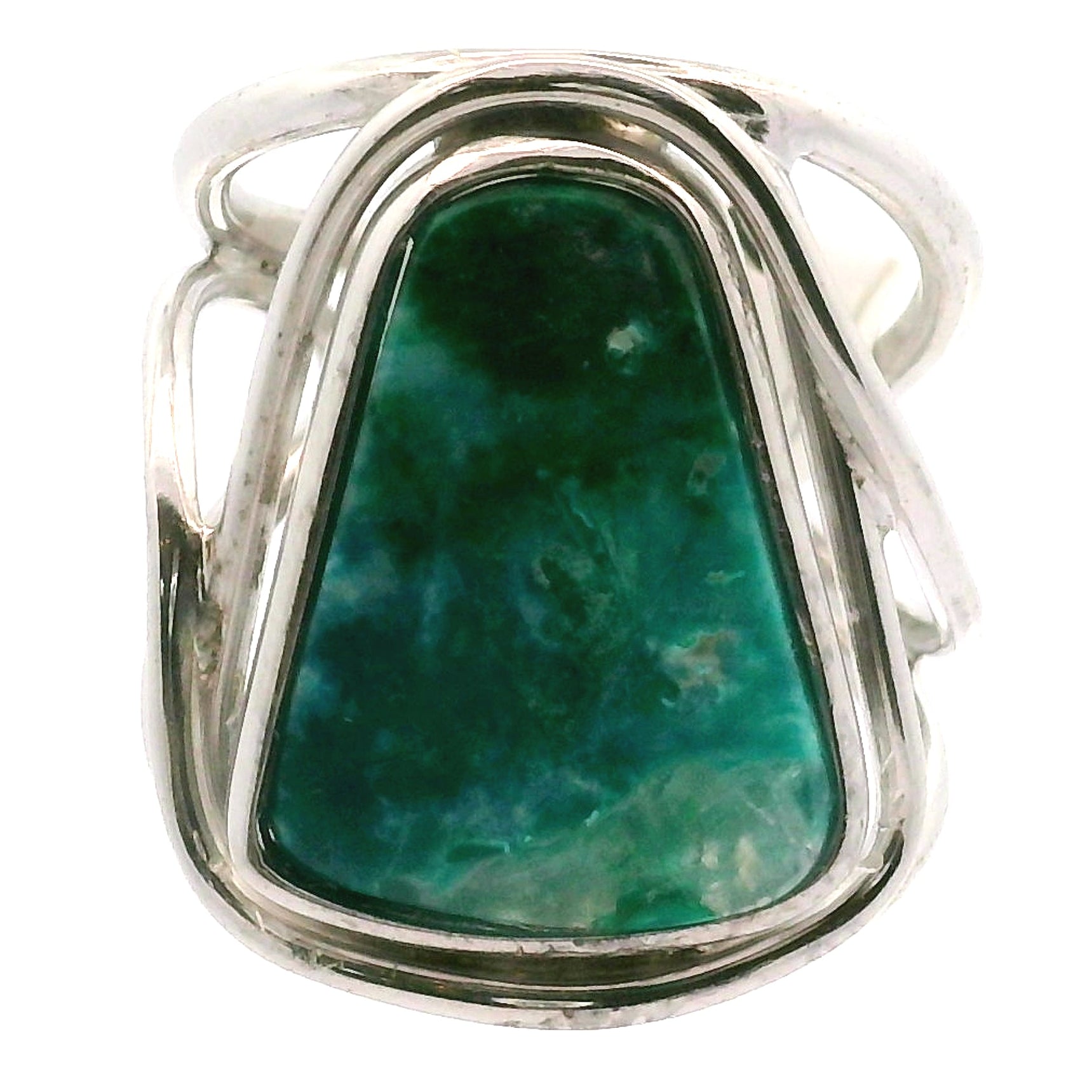 Acicular Shattuckite with Dioptase Cuff Ring, Adjustable Ring .925 Silver for Truthful Communication and Soul-Level Healing