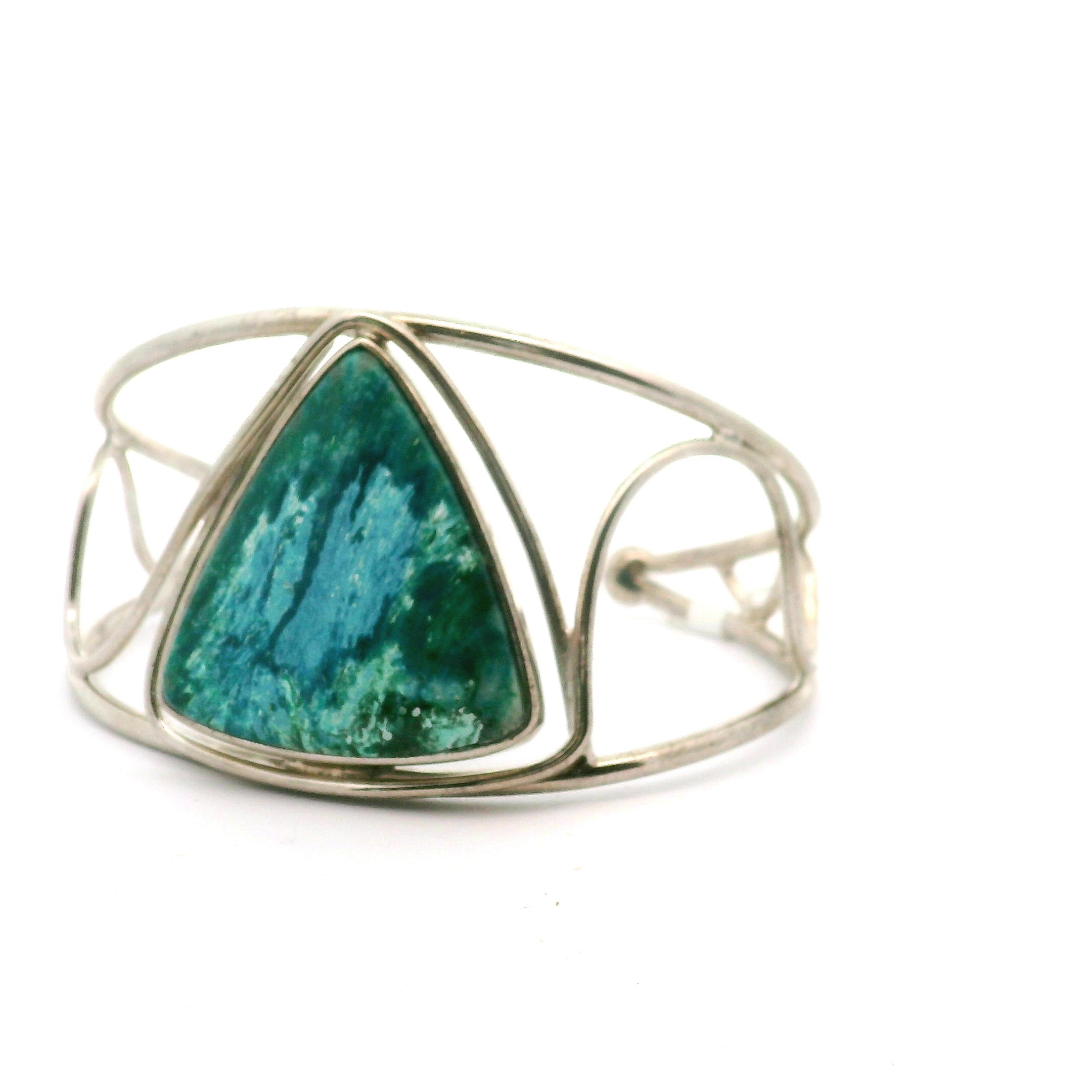 Acicular Shattuckite with Dioptase Cuff Bracelet, Adjustable .925 Silver for Truthful Communication and Soul-Level Healing