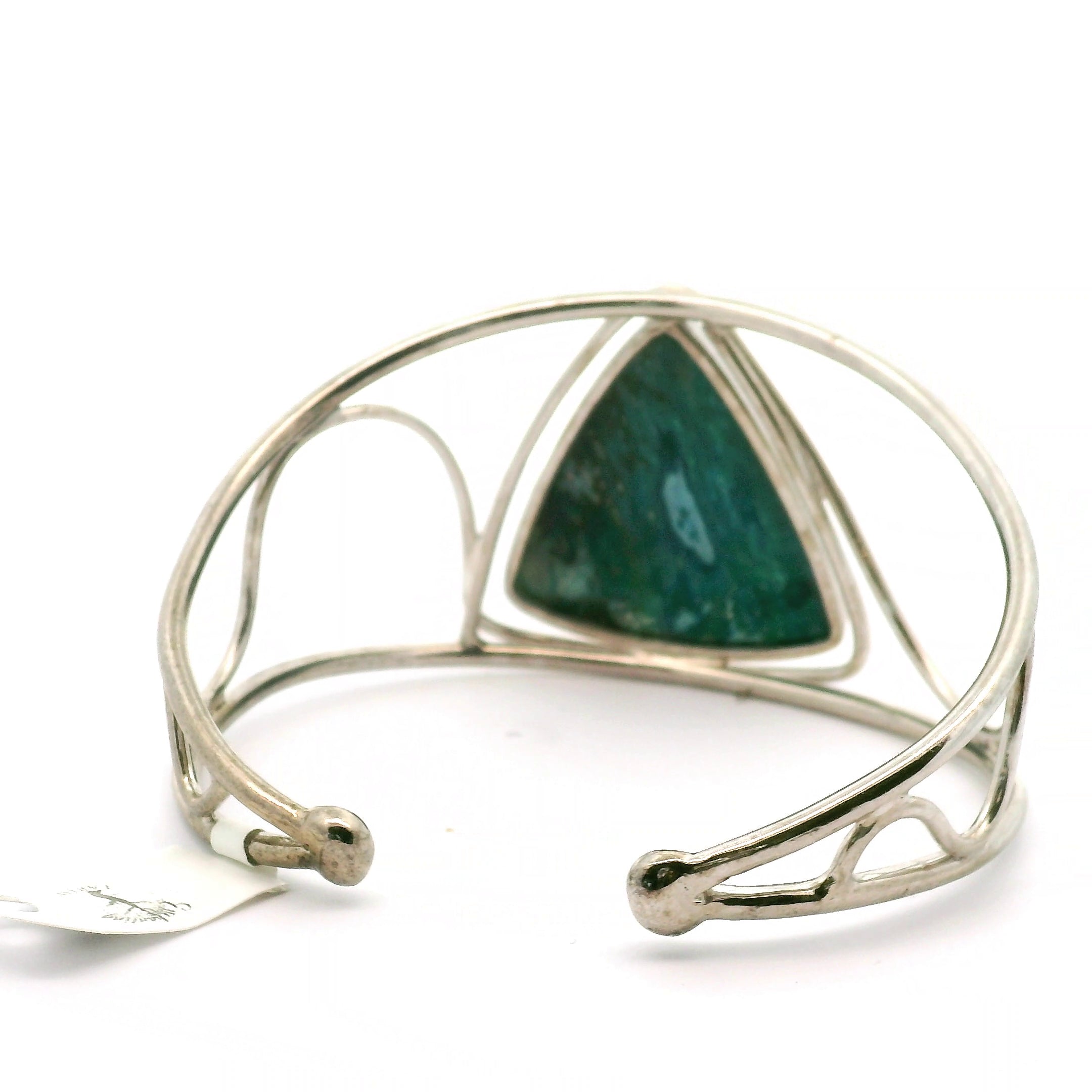Acicular Shattuckite with Dioptase Cuff Bracelet, Adjustable .925 Silver for Truthful Communication and Soul-Level Healing