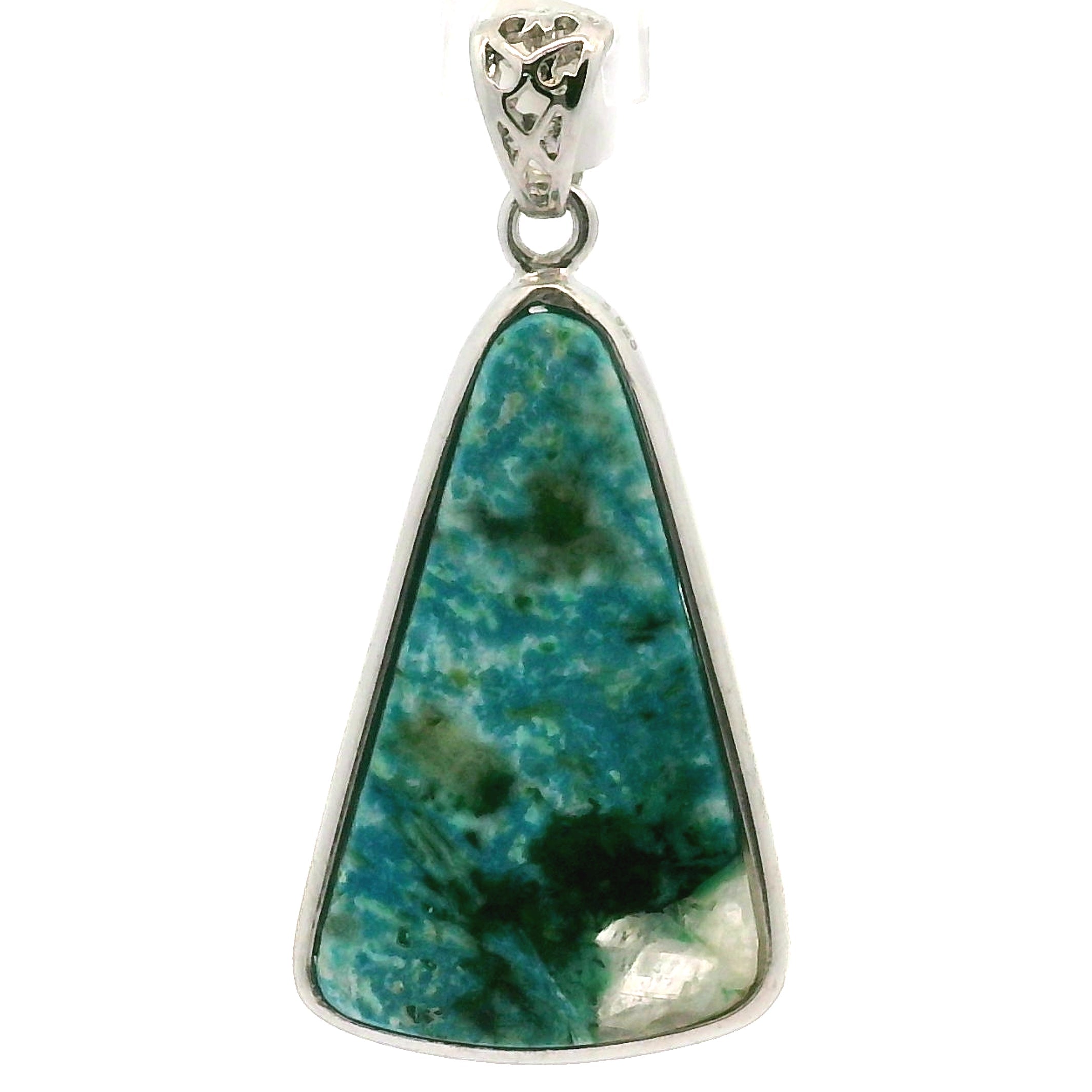 Acicular Shattuckite with Dioptase Pendant .925 Silver for Truthful Communication and Soul-Level Healing