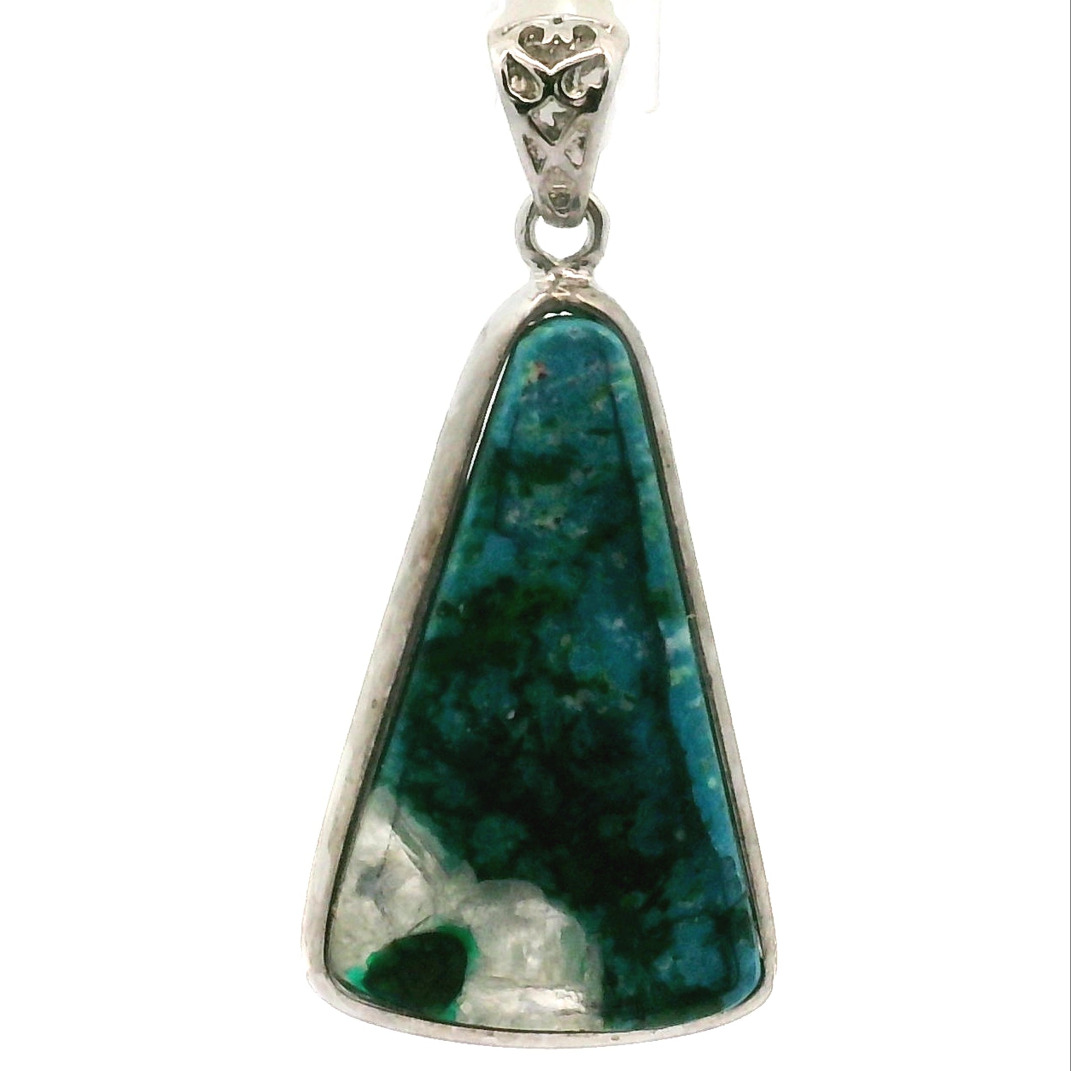 Acicular Shattuckite with Dioptase Pendant .925 Silver for Truthful Communication and Soul-Level Healing