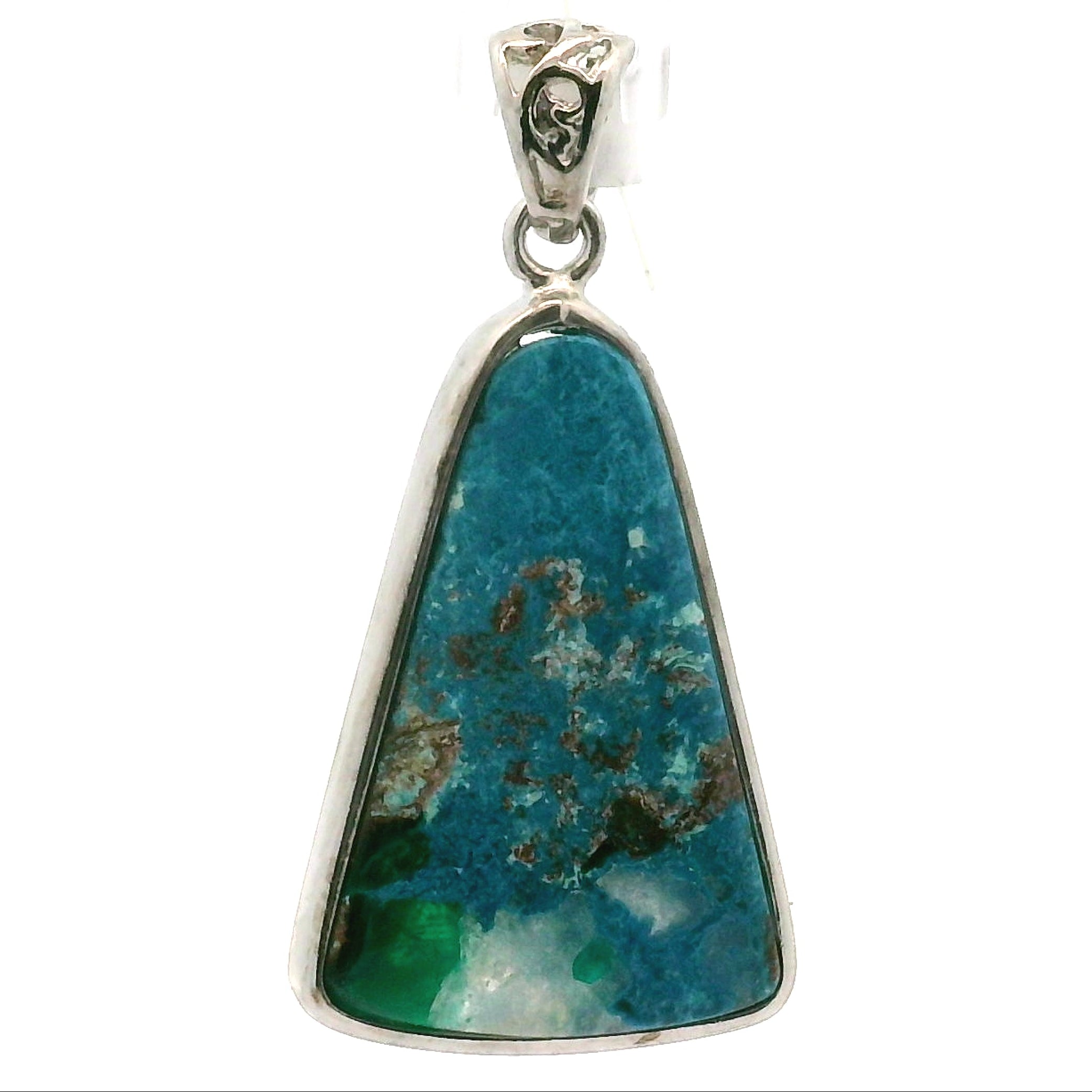 Acicular Shattuckite with Dioptase Pendant .925 Silver for Truthful Communication and Soul-Level Healing