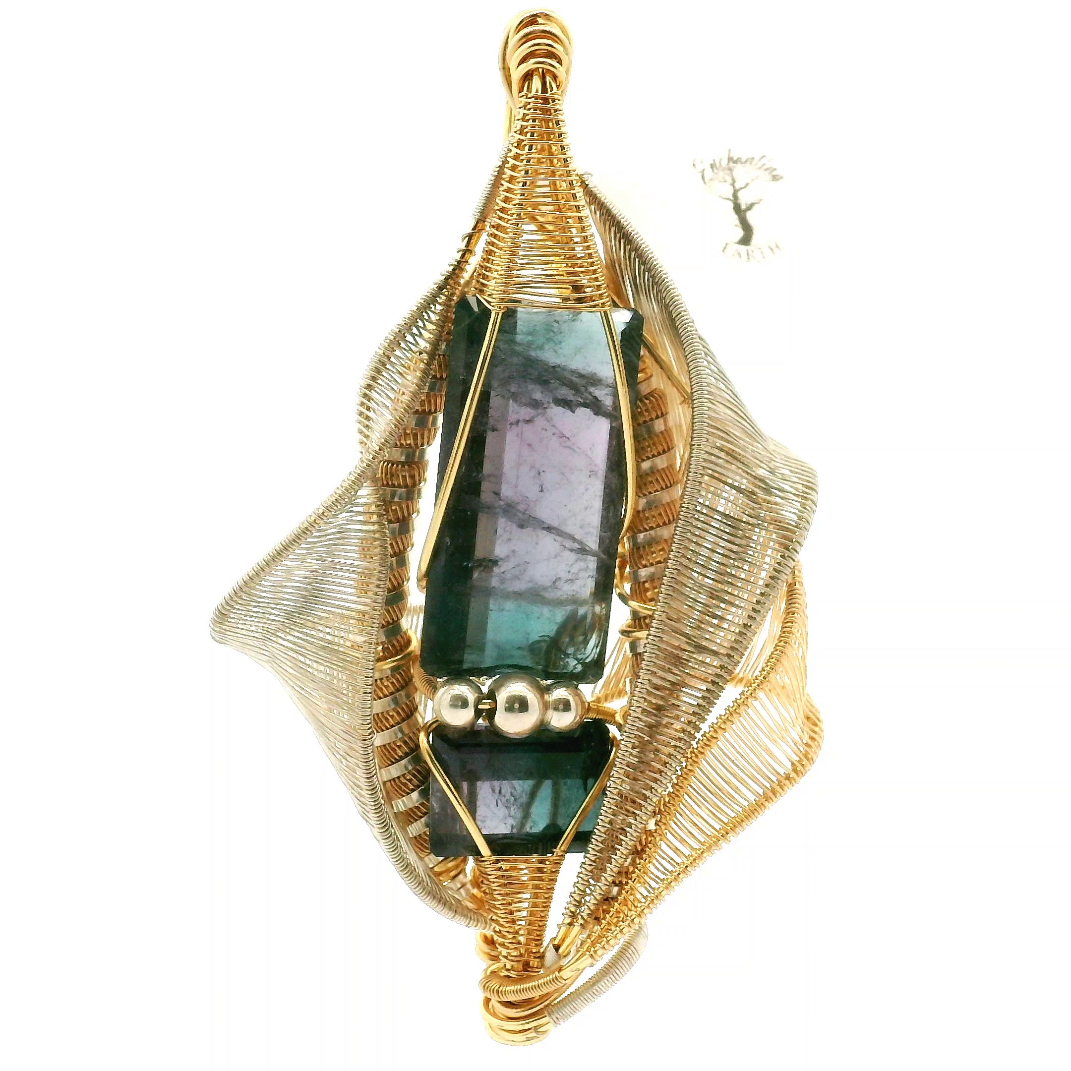 XL Nightshade Tourmaline Wire Wrapped Pendant in 10k Gold with .925 Silver for Spiritual Growth and Renewal (Copy)