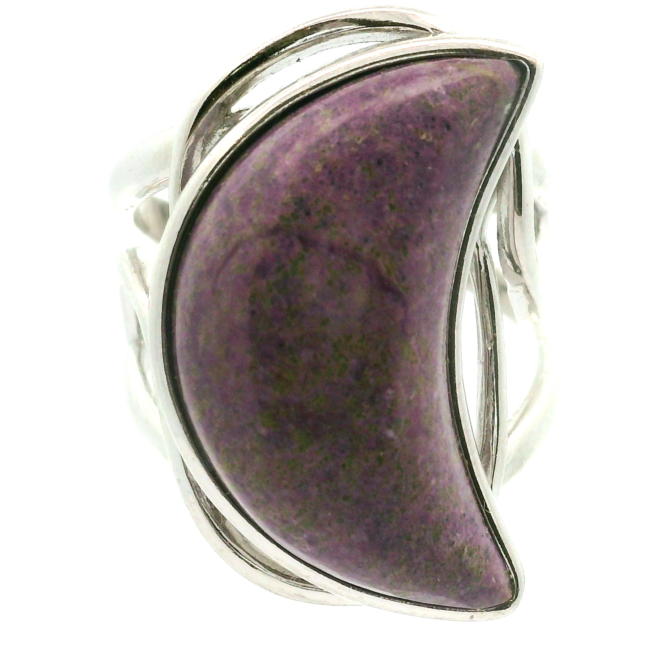 Atlantisite Stichtite in Serpentine Finger Cuff Adjustable Ring .925 Silver with Rhodium Plating for Emotional Maturity, Inner Peace and Improved Self Esteem