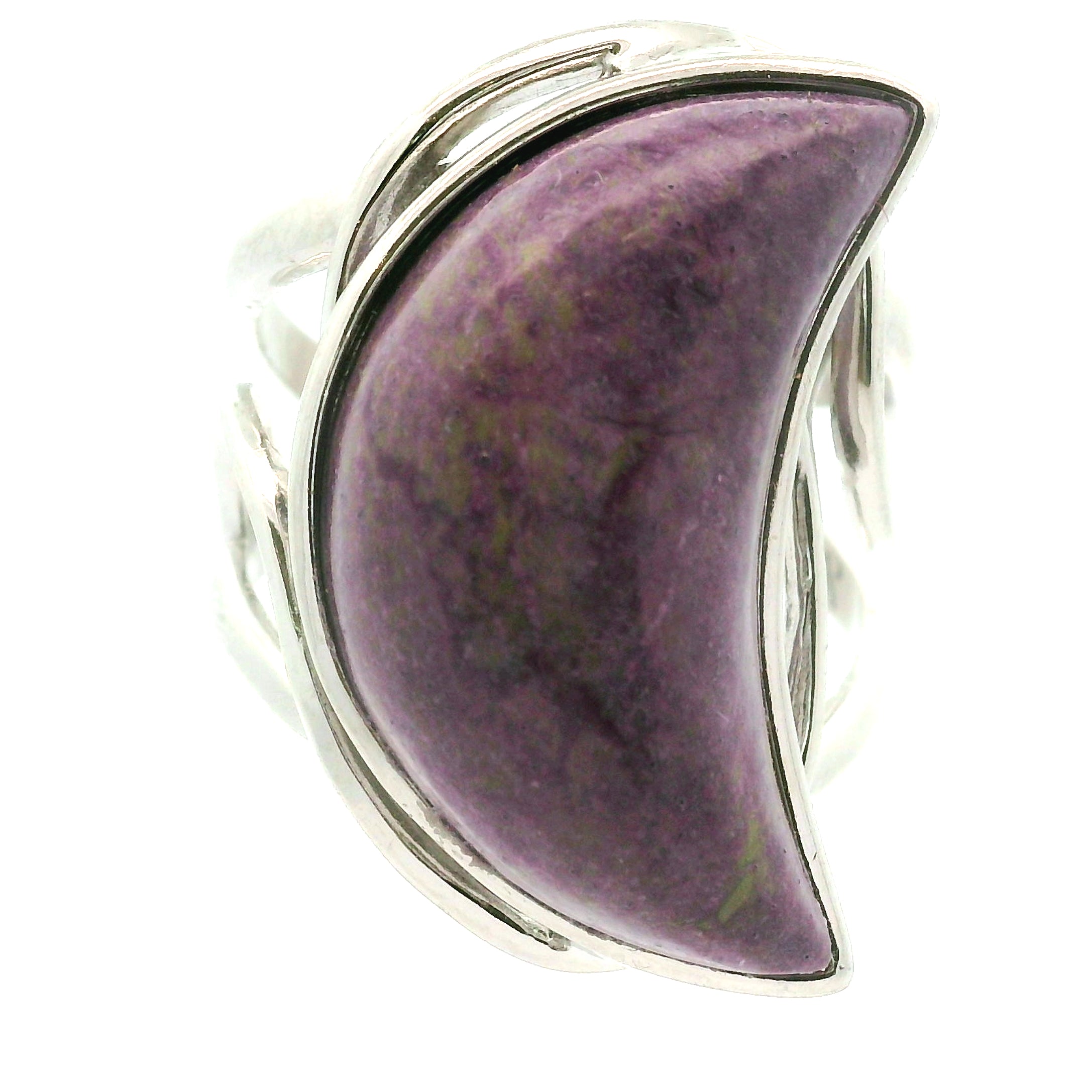 Atlantisite Stichtite in Serpentine Finger Cuff Adjustable Ring .925 Silver with Rhodium Plating for Emotional Maturity, Inner Peace and Improved Self Esteem