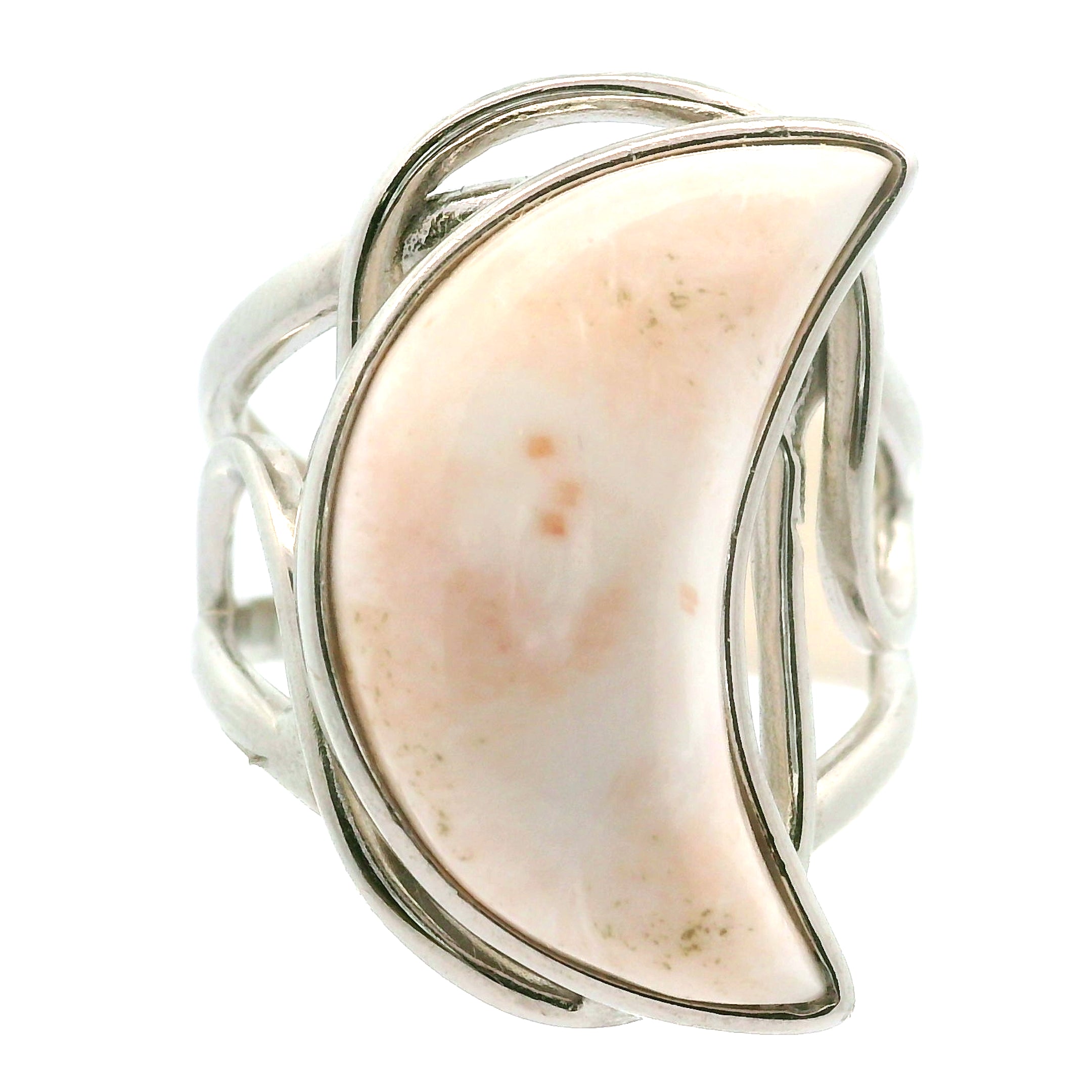 Scolecite Stilbite Moon Cuff Ring .925 Silver for Accessing Higher Realms and Lineage Healing