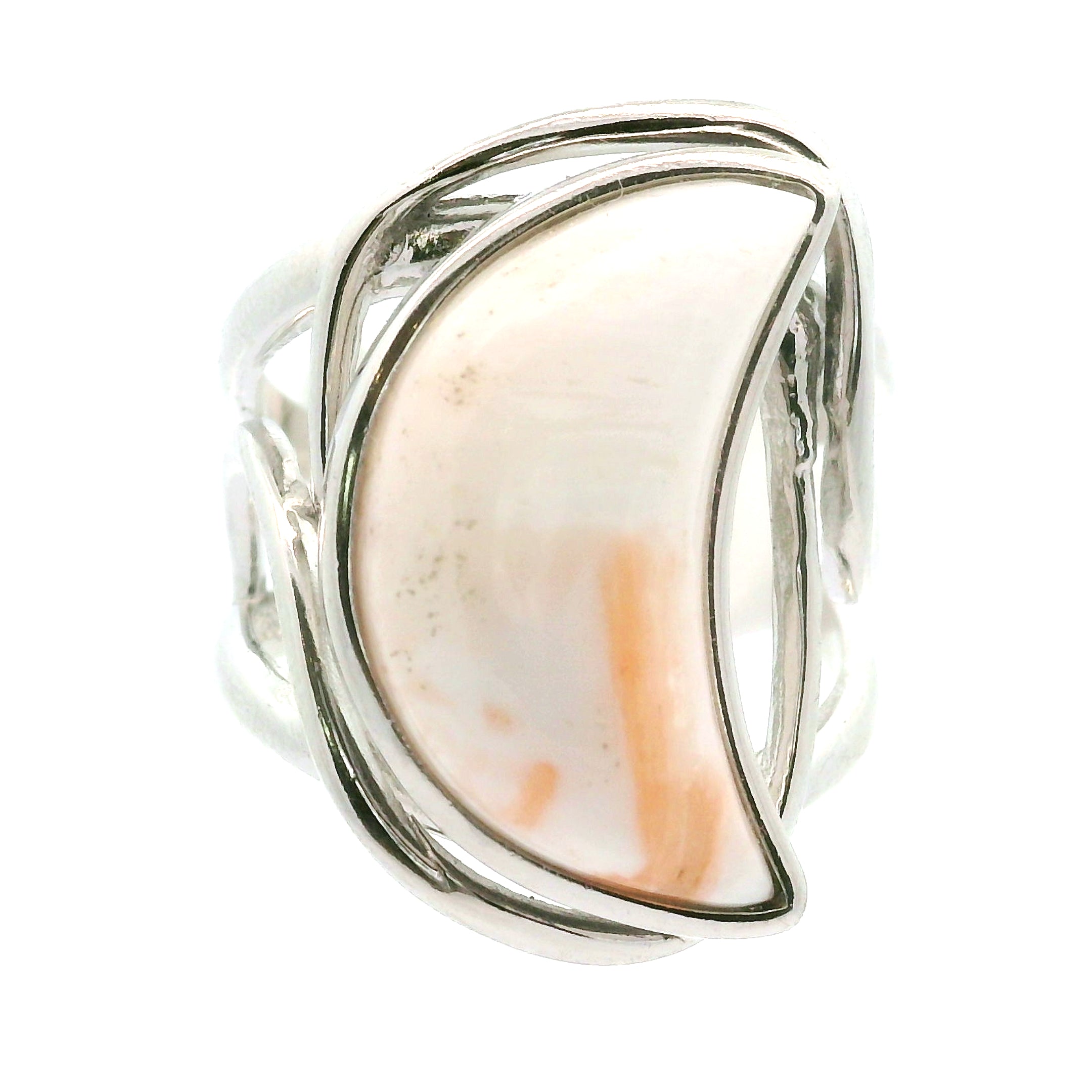Scolecite Stilbite Moon Cuff Ring .925 Silver for Accessing Higher Realms and Lineage Healing