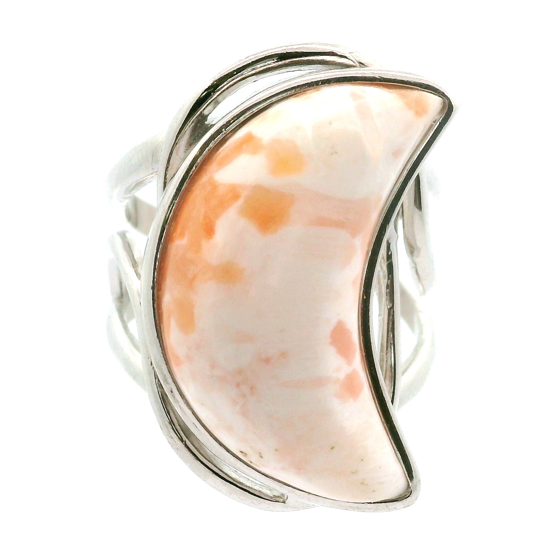 Scolecite Stilbite Moon Cuff Ring .925 Silver for Accessing Higher Realms and Lineage Healing