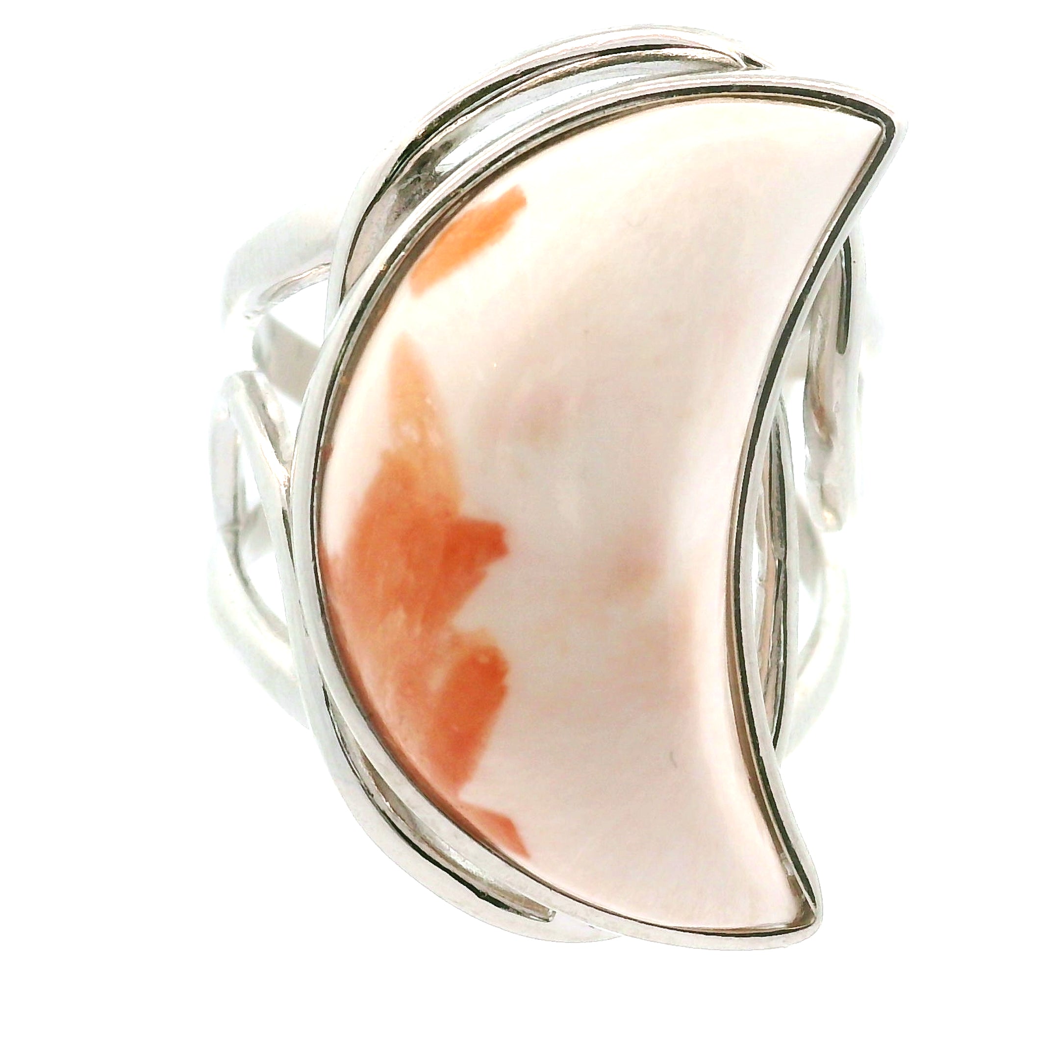 Scolecite Stilbite Moon Cuff Ring .925 Silver for Accessing Higher Realms and Lineage Healing