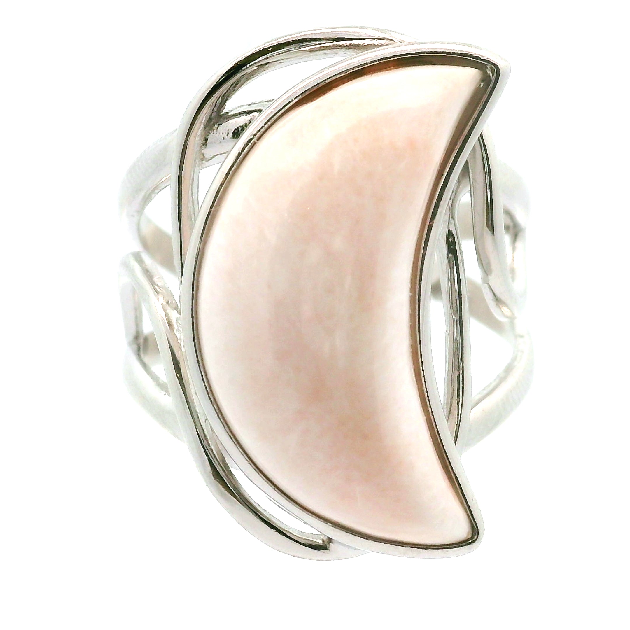 Scolecite Stilbite Moon Cuff Ring .925 Silver for Accessing Higher Realms and Lineage Healing