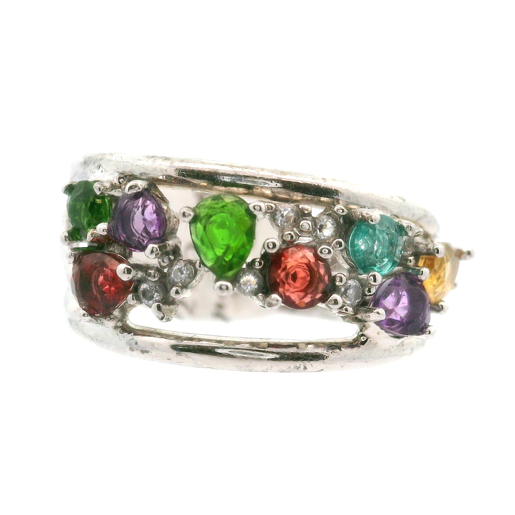Multi-stone Stacker Cuff Ring .925 Silver for Healing, Intention Setting and Manifesting your Desires