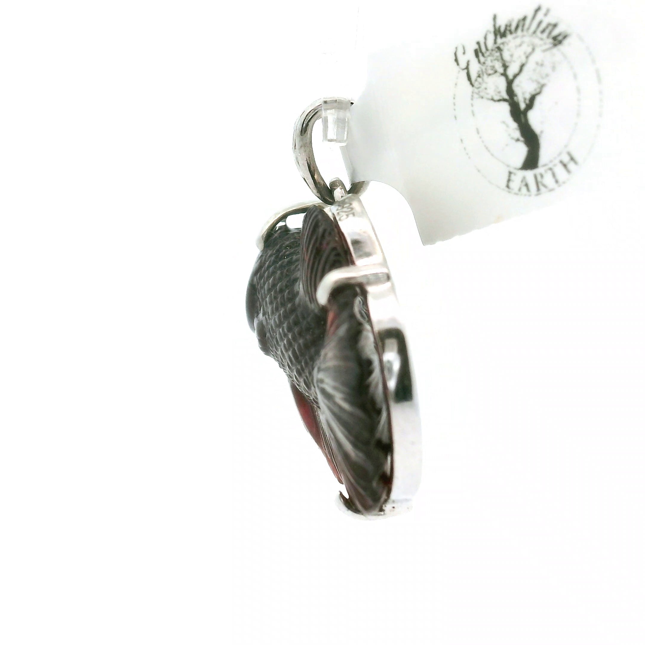 Garnet Carved Fish Pendant .925 Silver for Health, Grounding and Strength