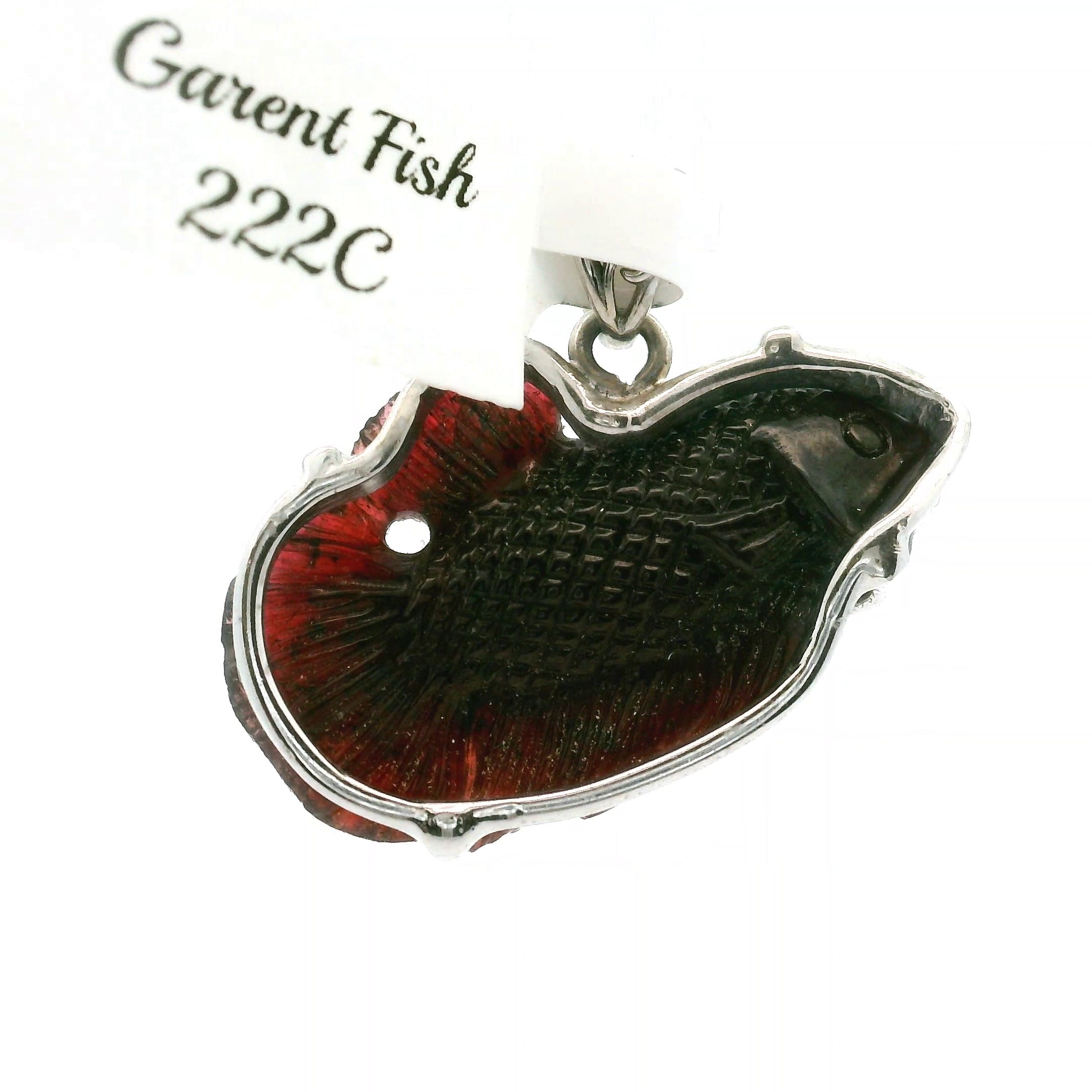 Garnet Carved Fish Pendant .925 Silver for Health, Grounding and Strength