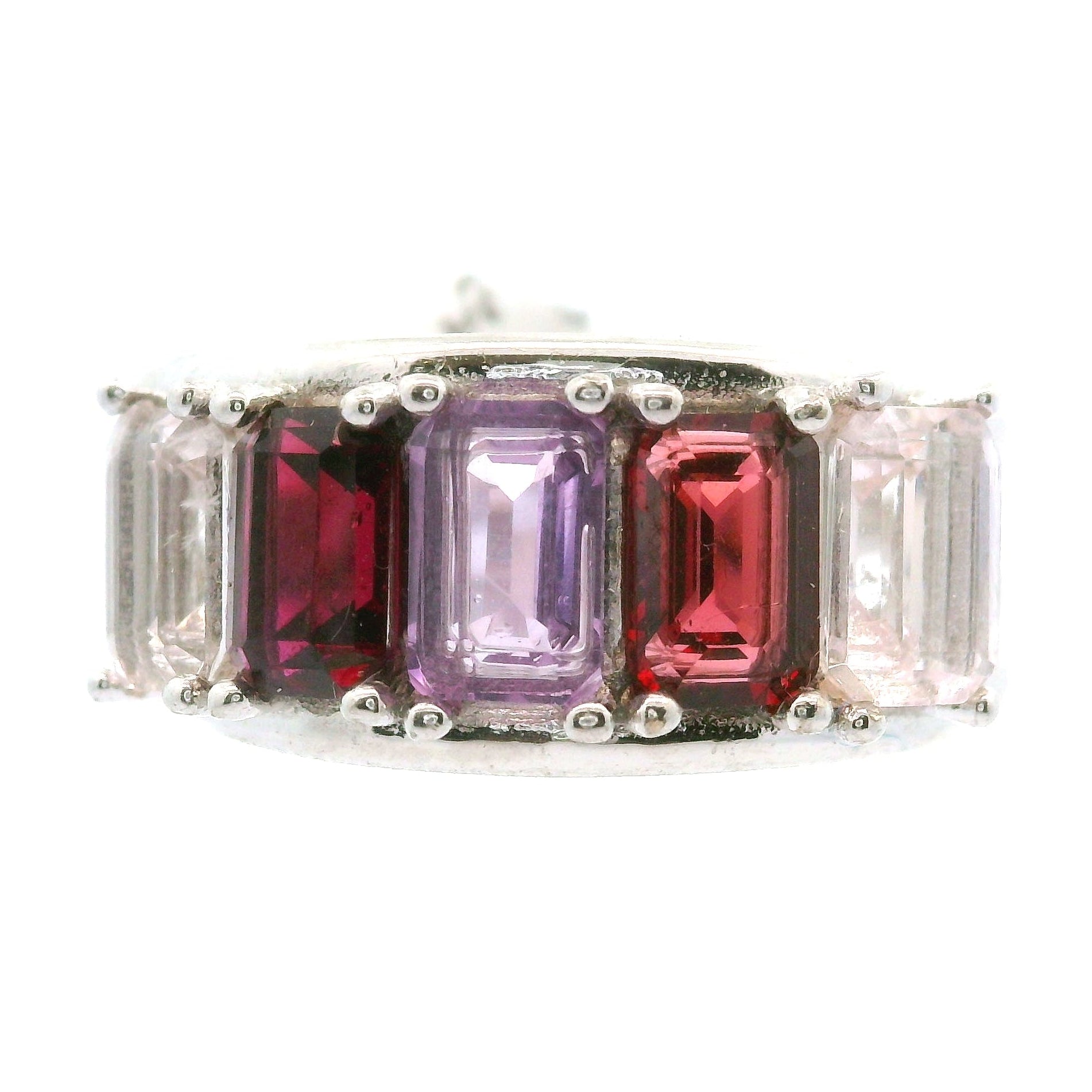 Multi Stone Emerald Cut Stacker Cuff Ring .925 Silver for Healing, Intention Setting and Manifesting your Desires