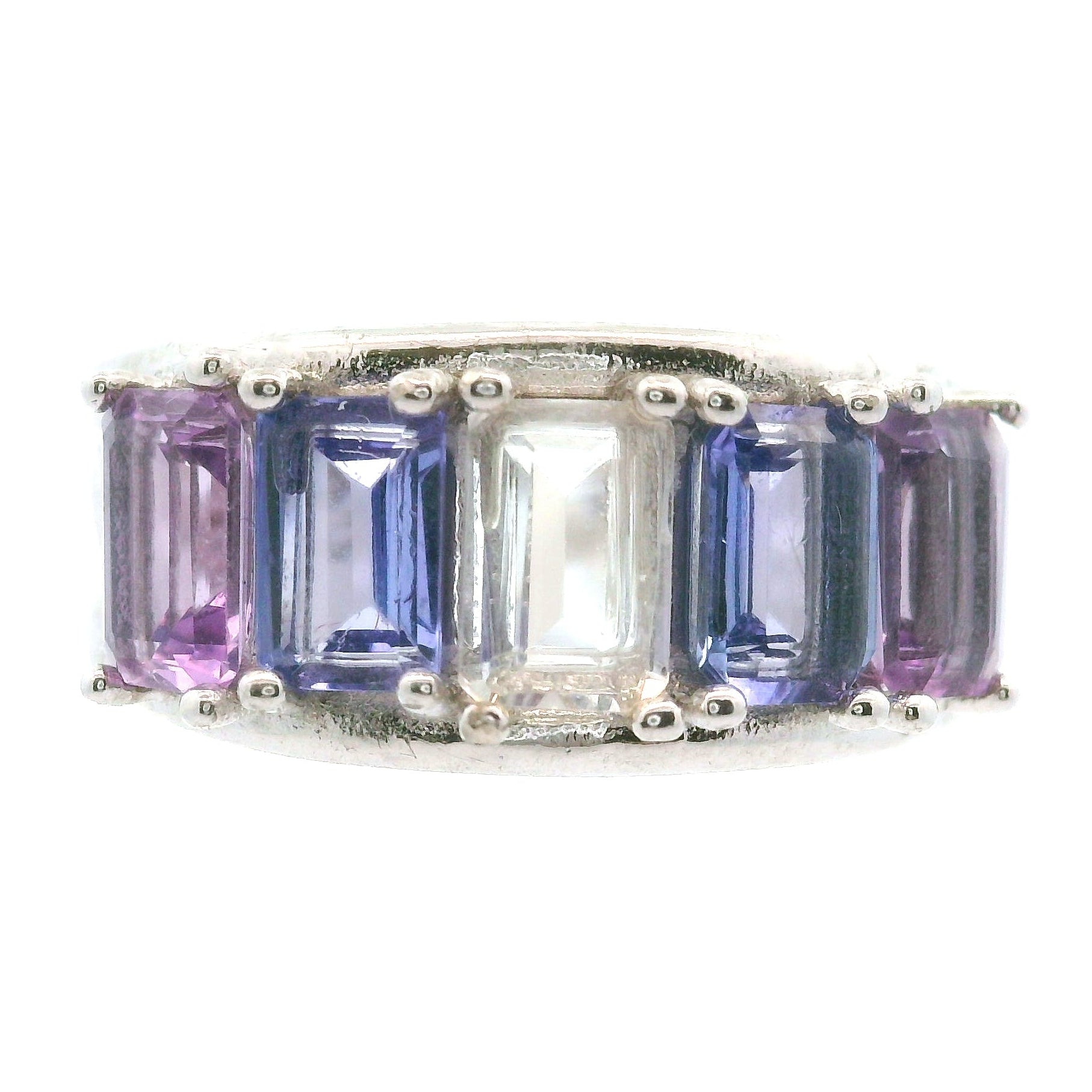 Multi Stone Emerald Cut Stacker Cuff Ring .925 Silver for Healing, Intention Setting and Manifesting your Desires