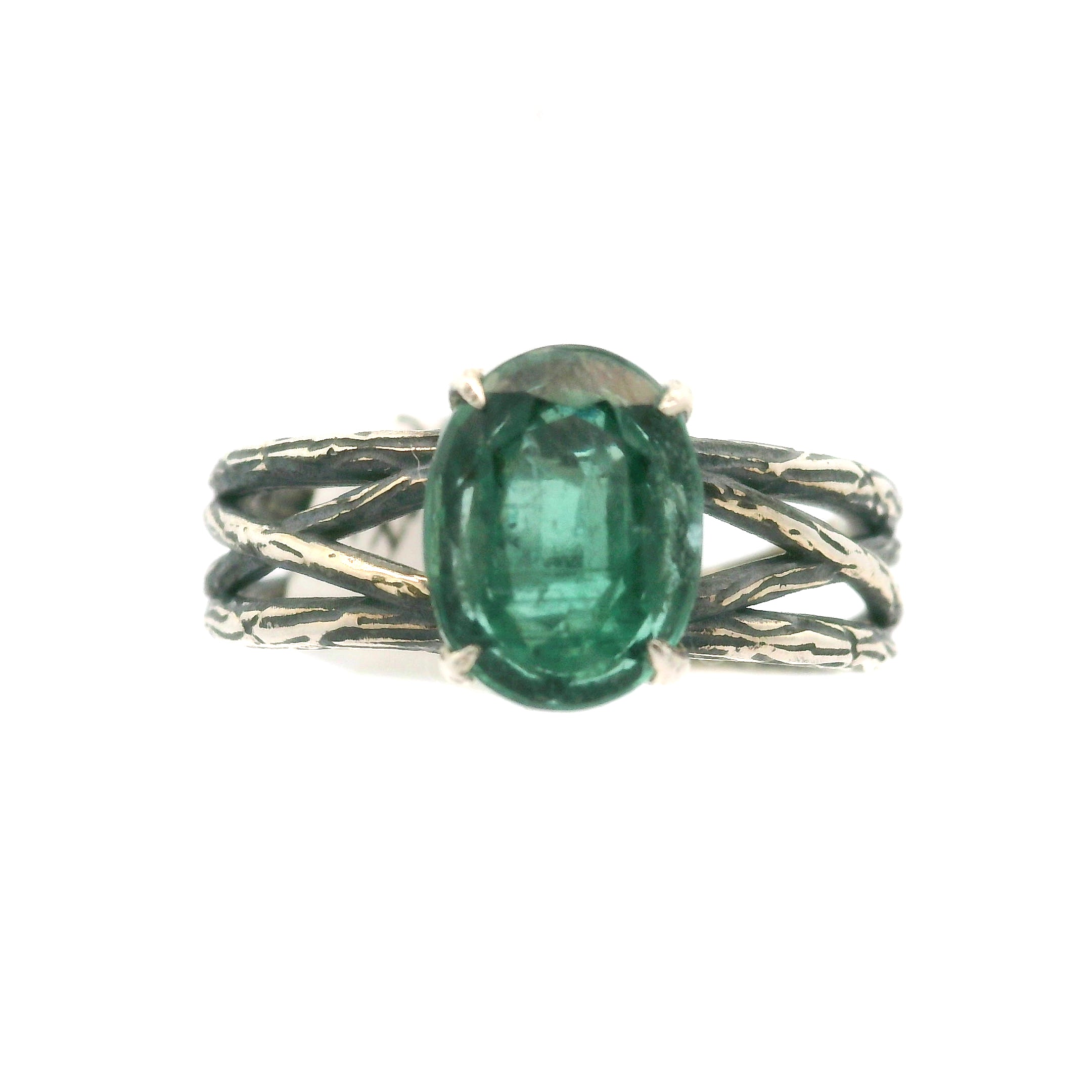 Green Kyanite Bad Witch Cuff Ring .925 Silver for Balance and Connecting with Nature Spirits