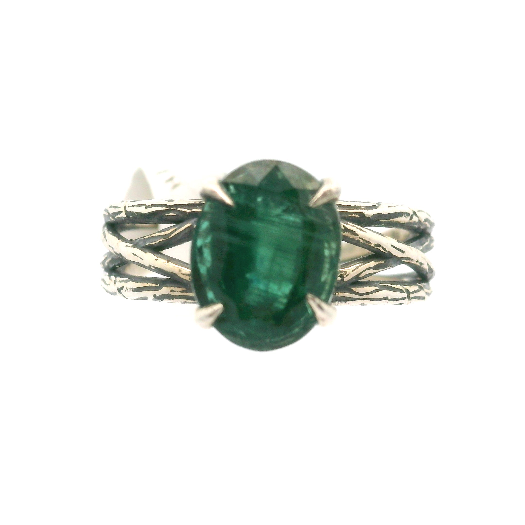Green Kyanite Bad Witch Cuff Ring .925 Silver for Balance and Connecting with Nature Spirits