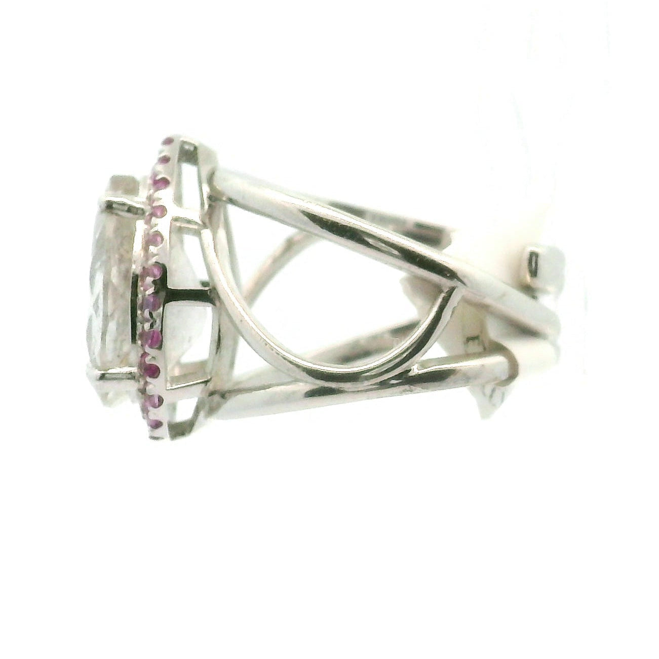 Pink Fire Quartz with Pink Sapphire Pavé Cuff Ring .925 Silver for Psychic Abilities and Grounding
