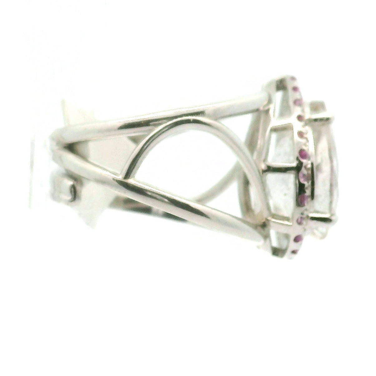 Pink Fire Quartz with Pink Sapphire Pavé Cuff Ring .925 Silver for Psychic Abilities and Grounding