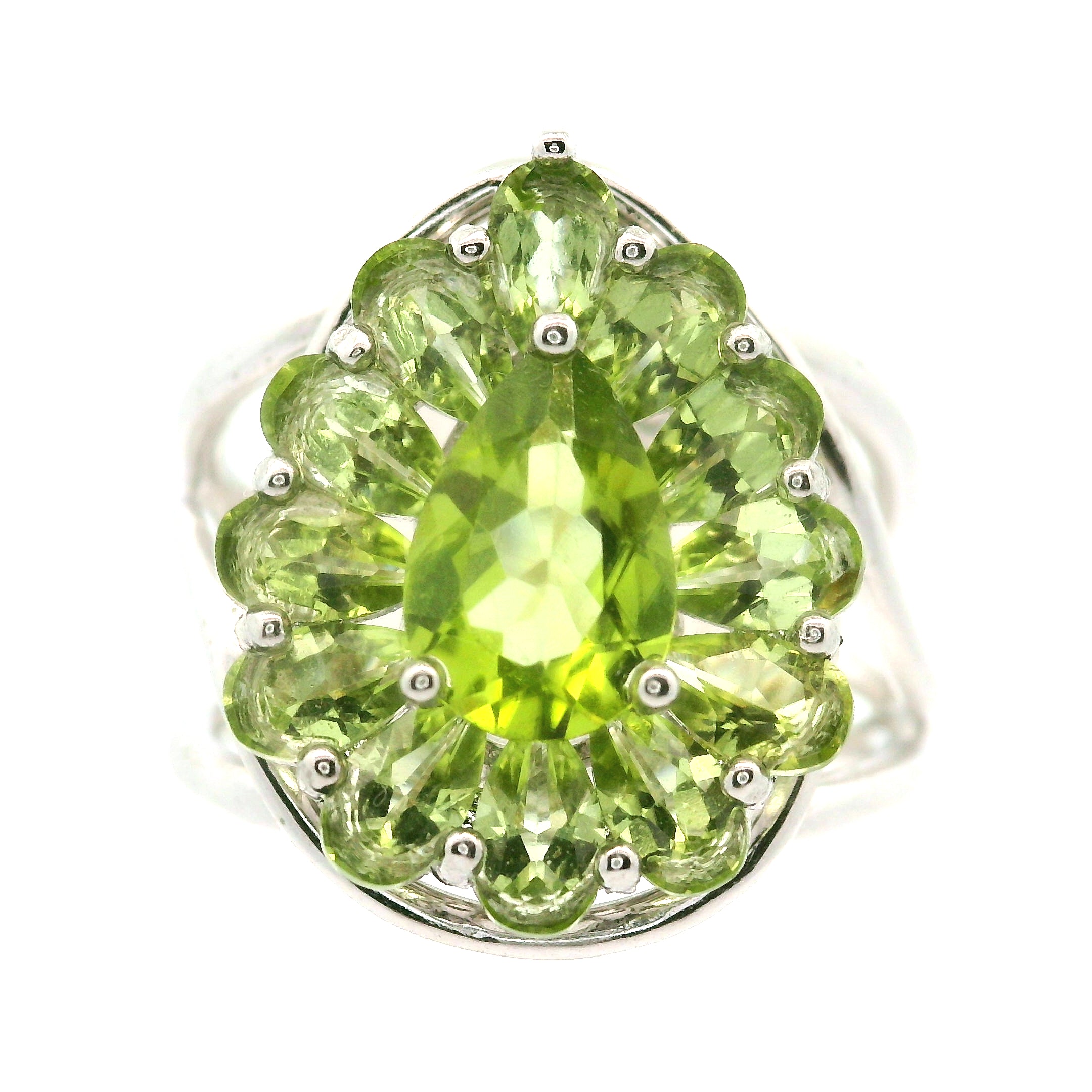 Peridot Cluster Cuff Ring .925 Silver for Luck and Prosperity