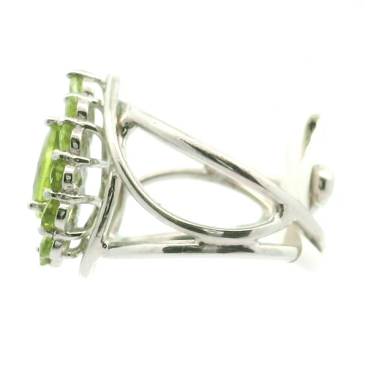 Peridot Cluster Cuff Ring .925 Silver for Luck and Prosperity