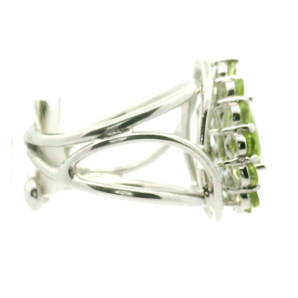 Peridot Cluster Cuff Ring .925 Silver for Luck and Prosperity