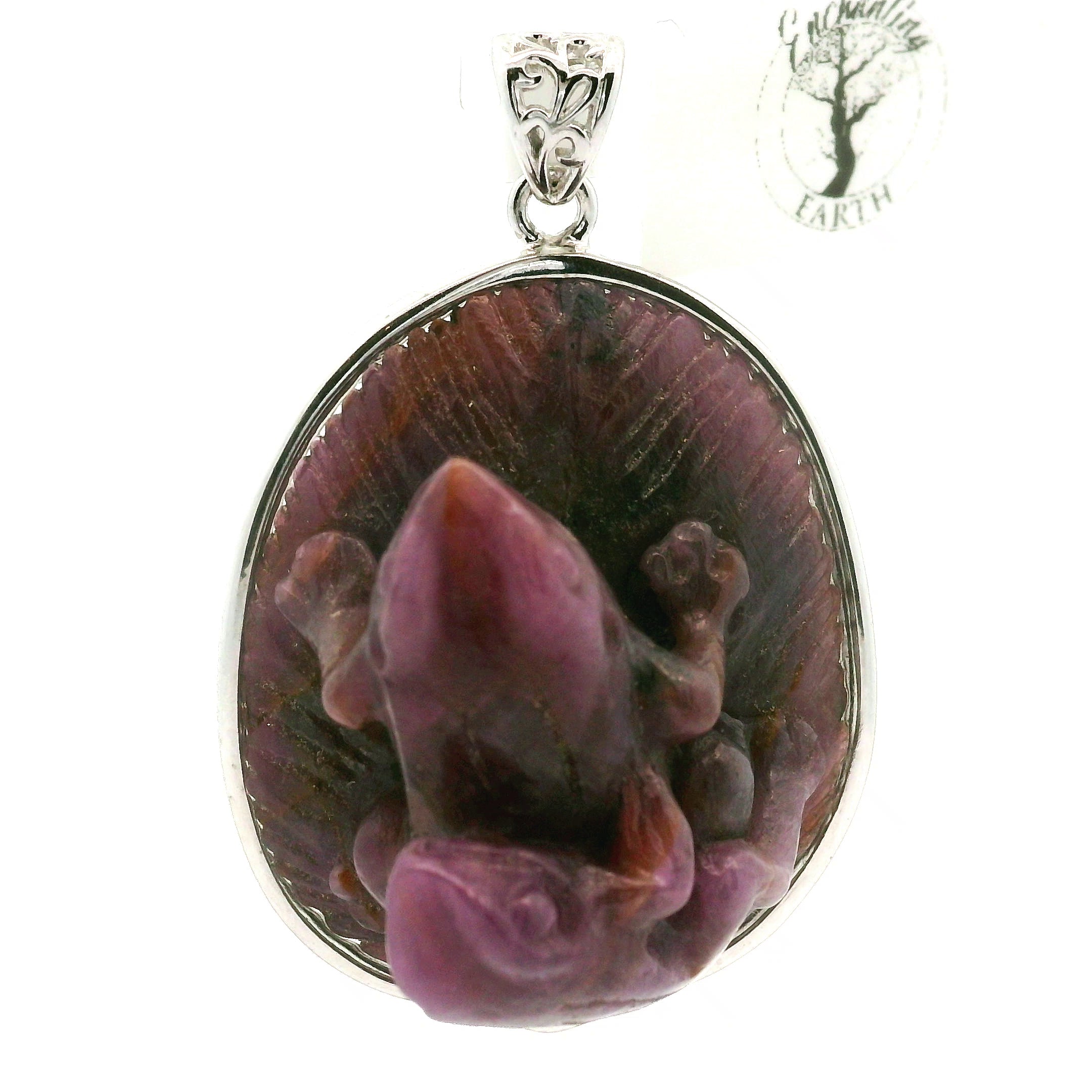 Ruby Carved Frogs Pendant .925 Silver for Passion and Beauty