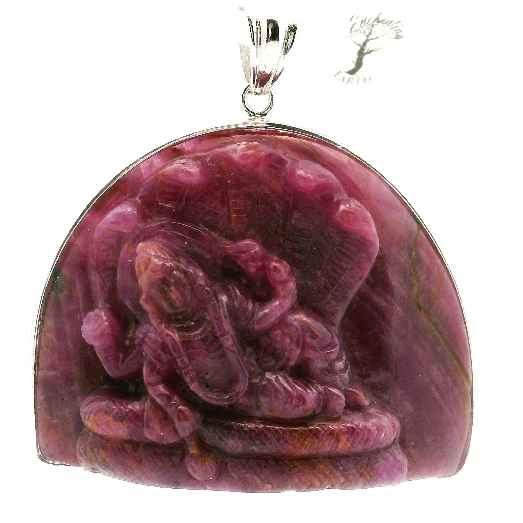 Ruby Carved Vishnu Pendant .925 Silver for Passion, Beauty and Cosmic Order