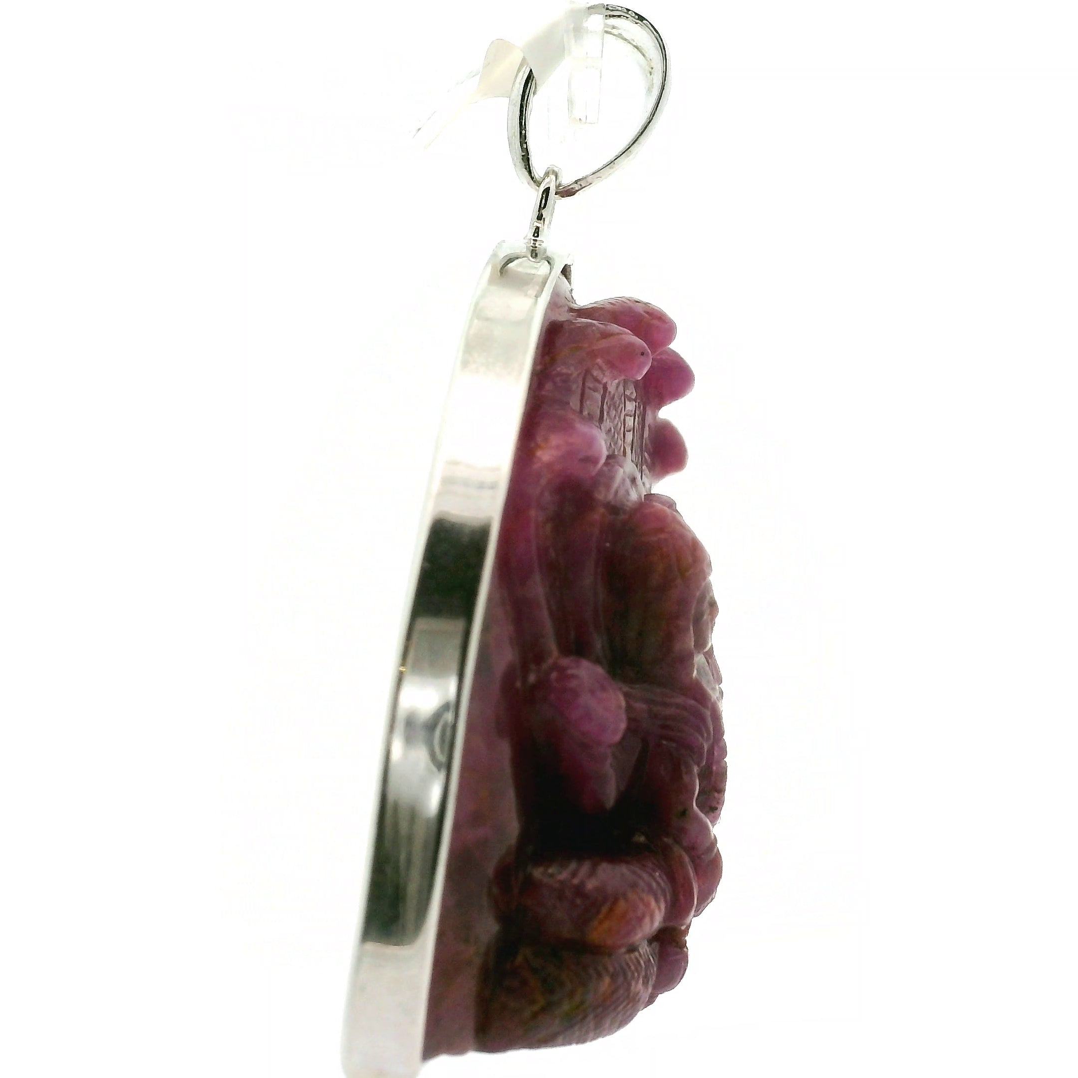 Ruby Carved Vishnu Pendant .925 Silver for Passion, Beauty and Cosmic Order