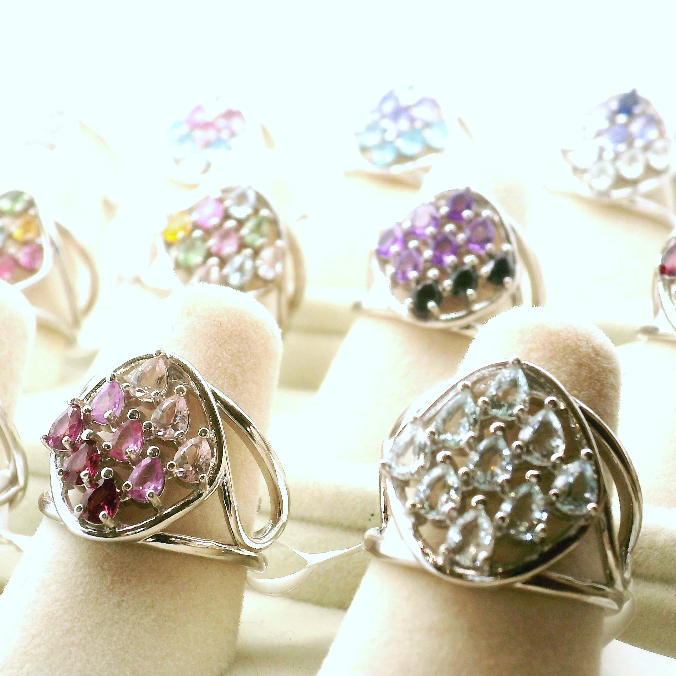 9 Stone Crystal Chandelier Cuff Ring .925 Silver for Healing, Intention Setting and Manifesting your Desires