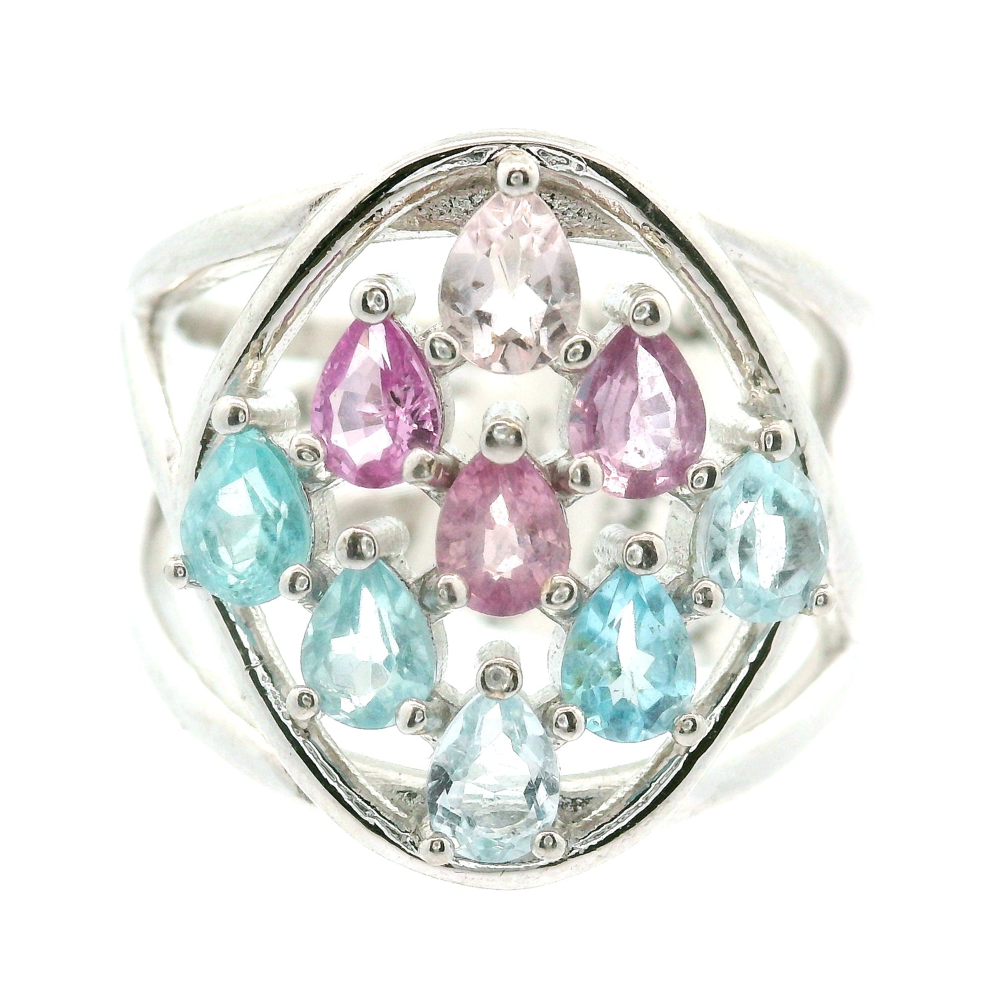 9 Stone Crystal Chandelier Cuff Ring .925 Silver for Healing, Intention Setting and Manifesting your Desires