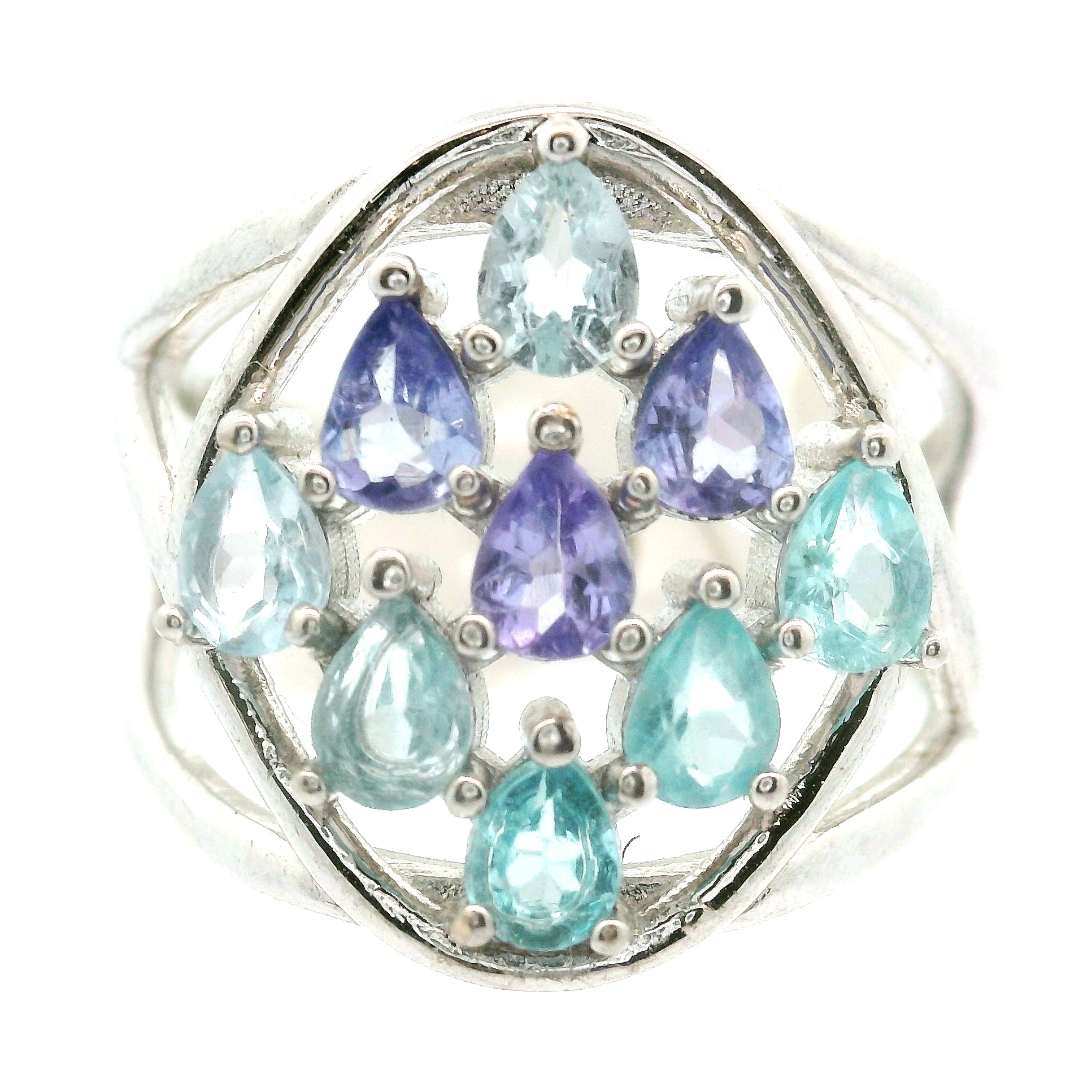 9 Stone Crystal Chandelier Cuff Ring .925 Silver for Healing, Intention Setting and Manifesting your Desires