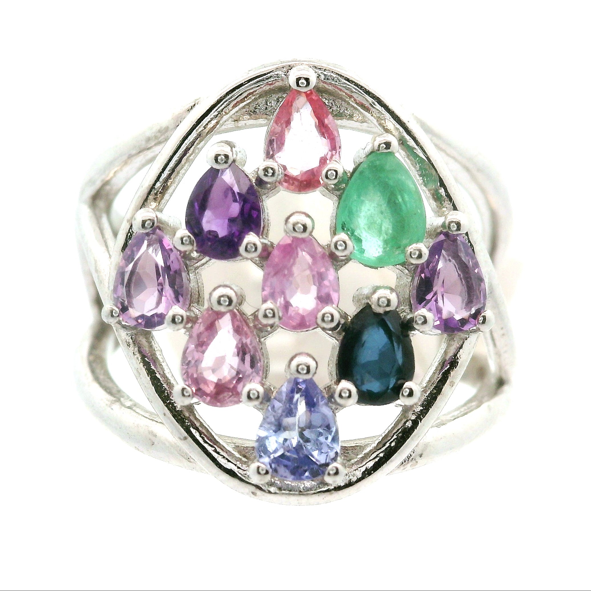9 Stone Crystal Chandelier Cuff Ring .925 Silver for Healing, Intention Setting and Manifesting your Desires