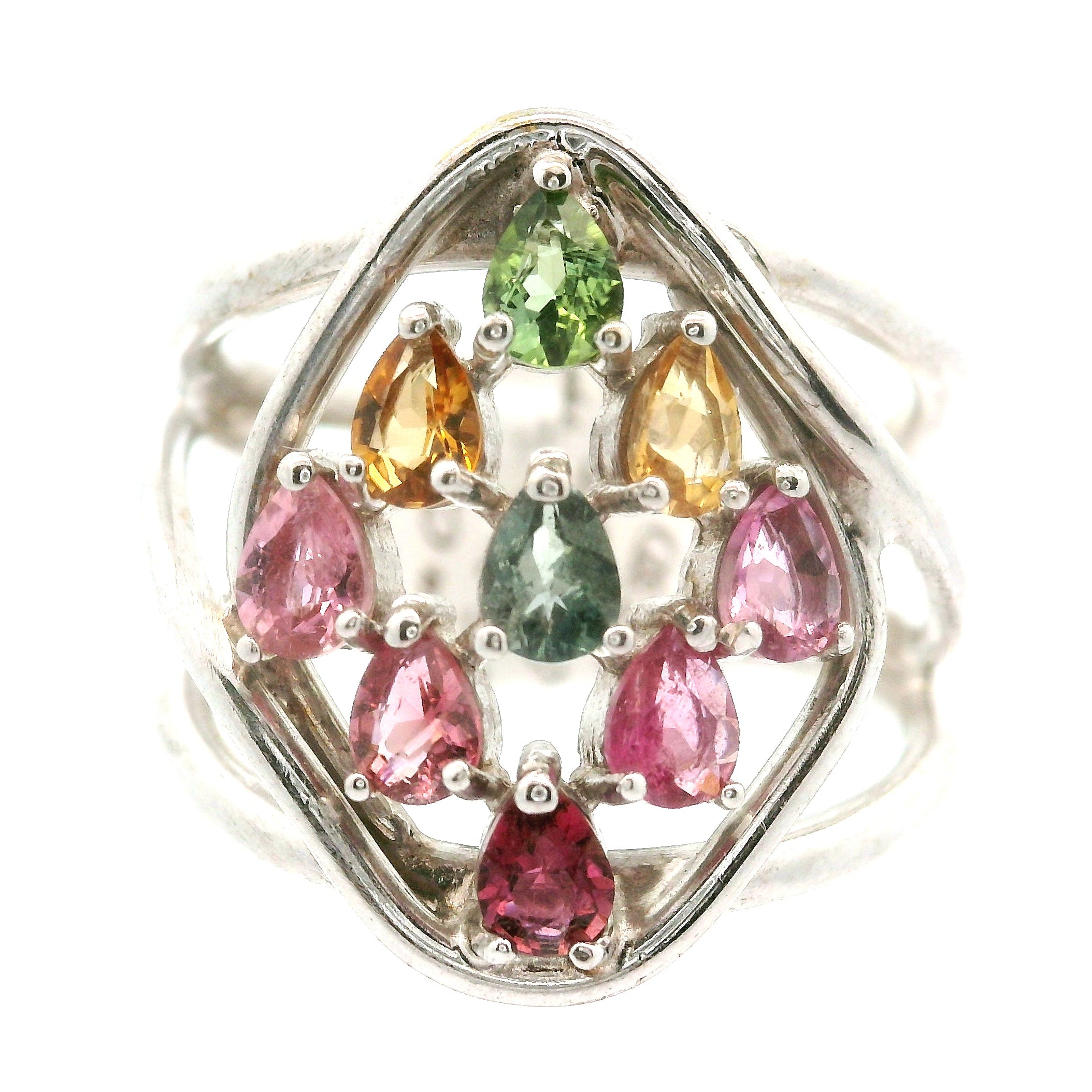 9 Stone Crystal Chandelier Cuff Ring .925 Silver for Healing, Intention Setting and Manifesting your Desires