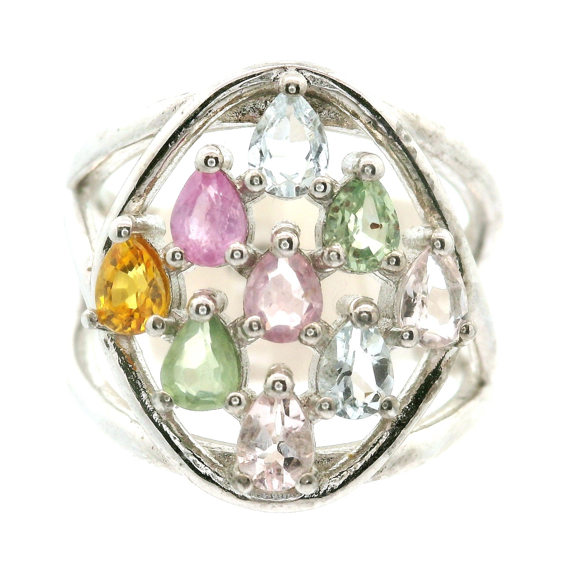 9 Stone Crystal Chandelier Cuff Ring .925 Silver for Healing, Intention Setting and Manifesting your Desires