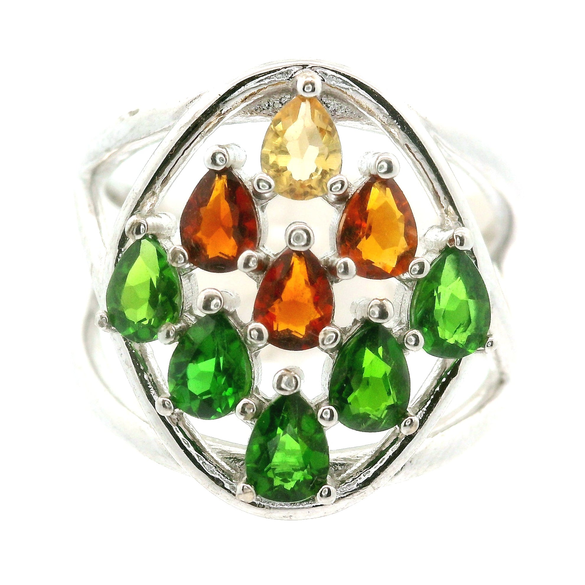 9 Stone Crystal Chandelier Cuff Ring .925 Silver for Healing, Intention Setting and Manifesting your Desires