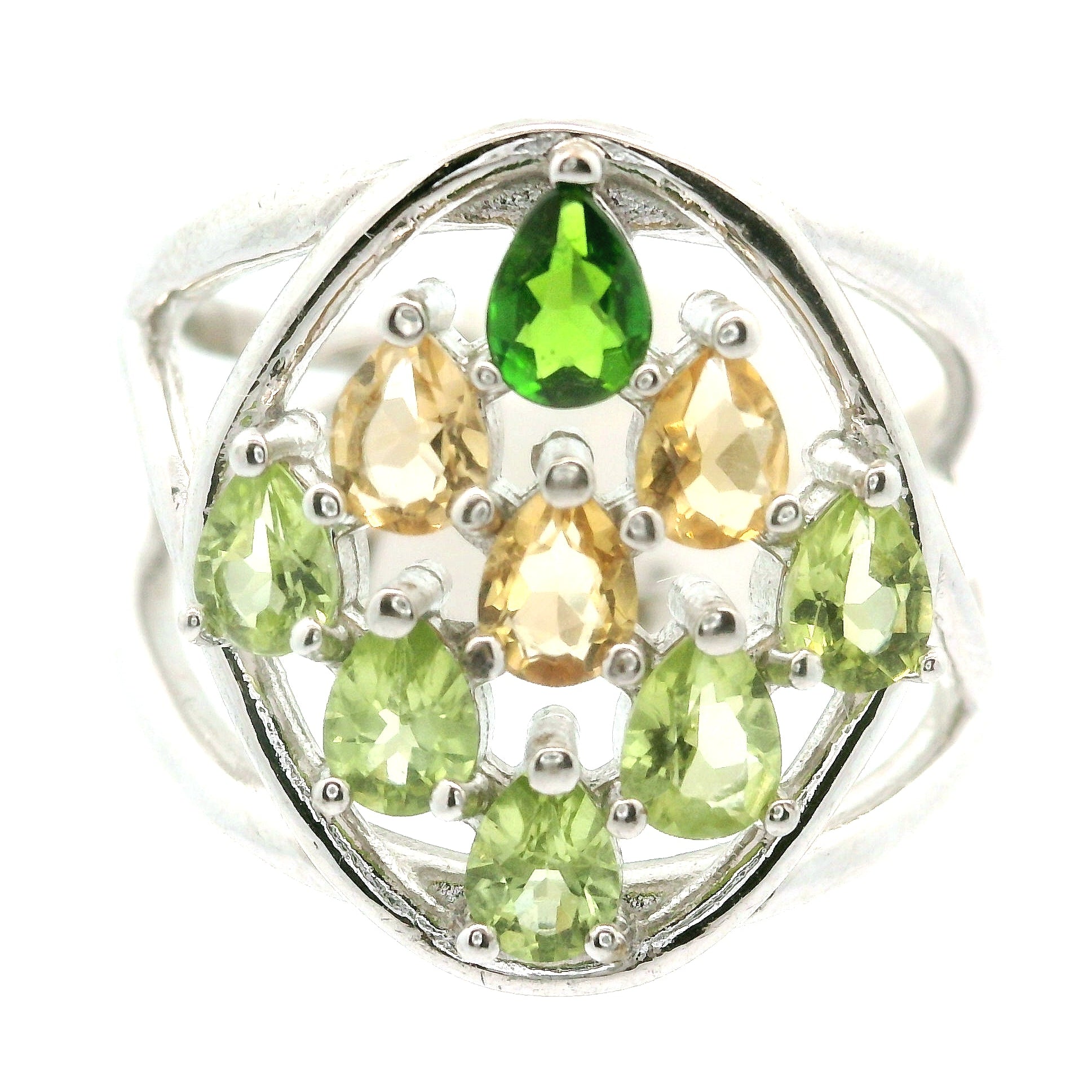 9 Stone Crystal Chandelier Cuff Ring .925 Silver for Healing, Intention Setting and Manifesting your Desires