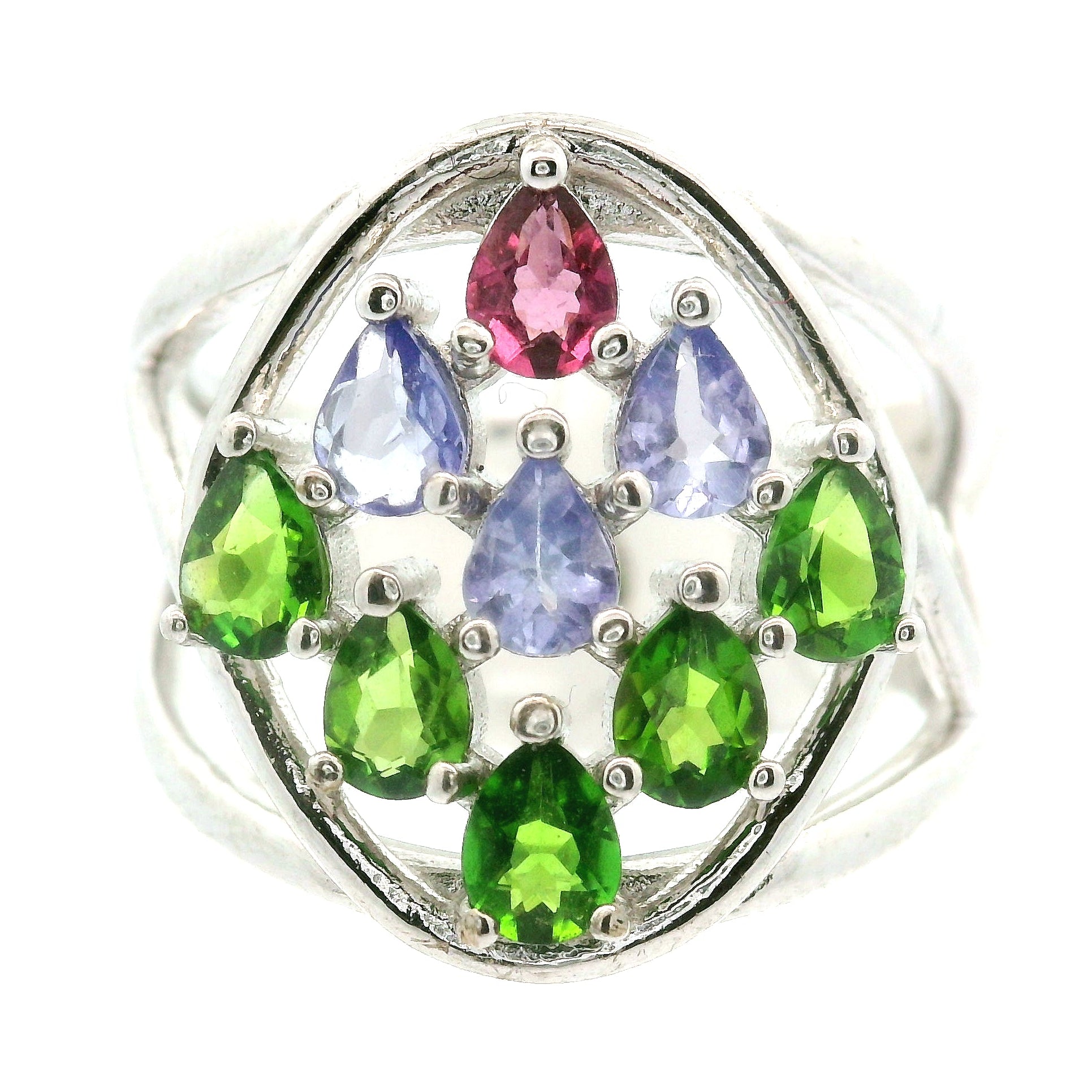 9 Stone Crystal Chandelier Cuff Ring .925 Silver for Healing, Intention Setting and Manifesting your Desires