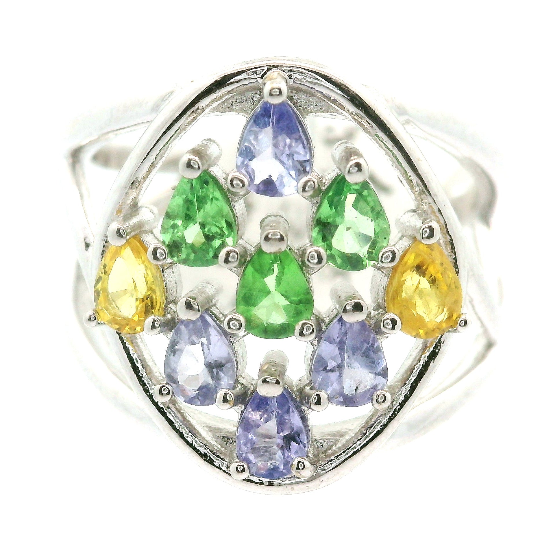 9 Stone Crystal Chandelier Cuff Ring .925 Silver for Healing, Intention Setting and Manifesting your Desires