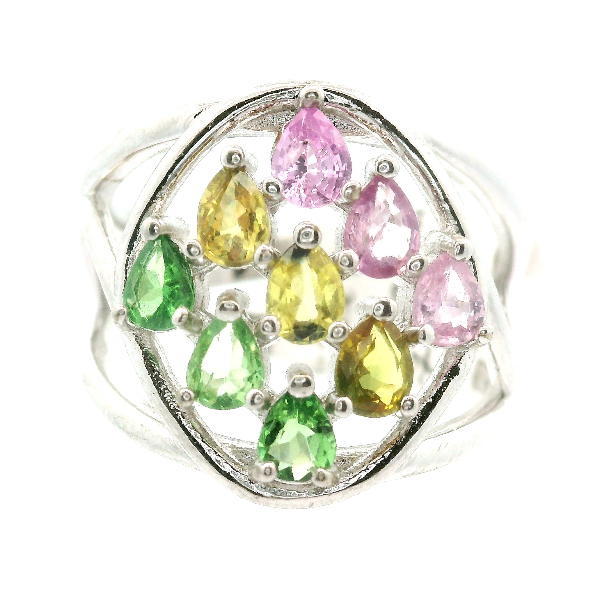 9 Stone Crystal Chandelier Cuff Ring .925 Silver for Healing, Intention Setting and Manifesting your Desires