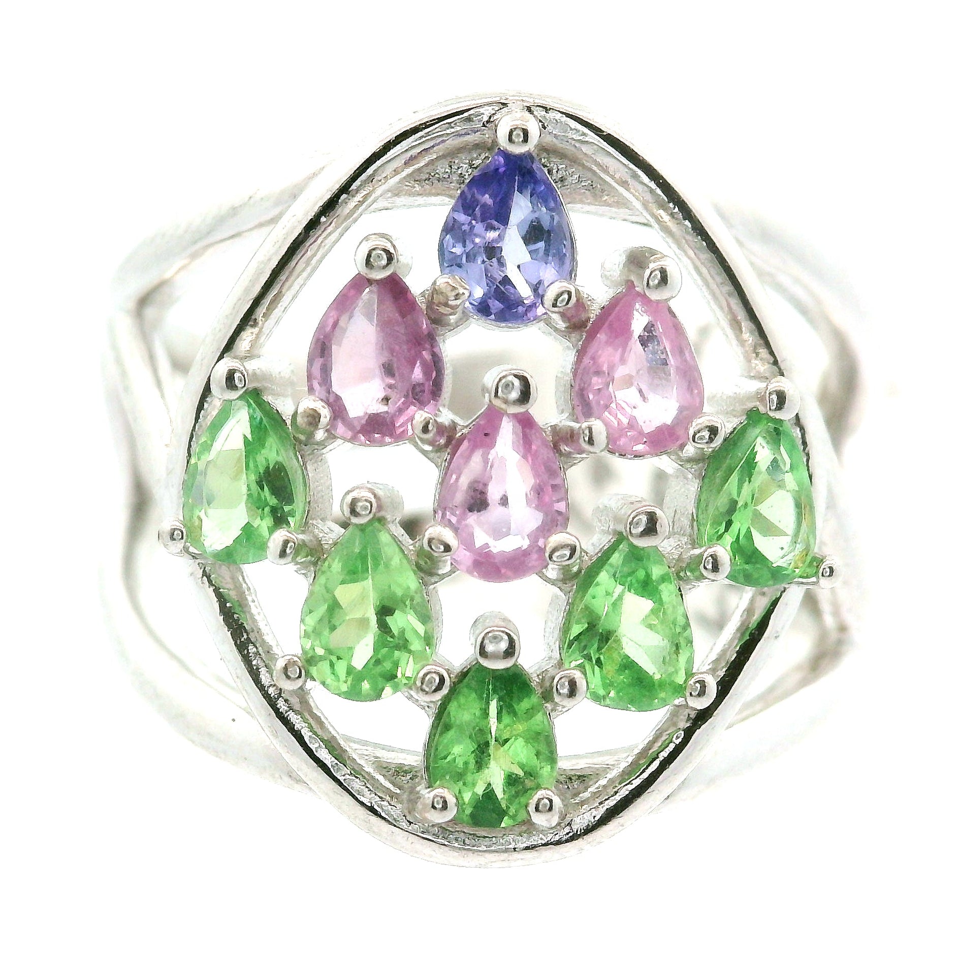 9 Stone Crystal Chandelier Cuff Ring .925 Silver for Healing, Intention Setting and Manifesting your Desires