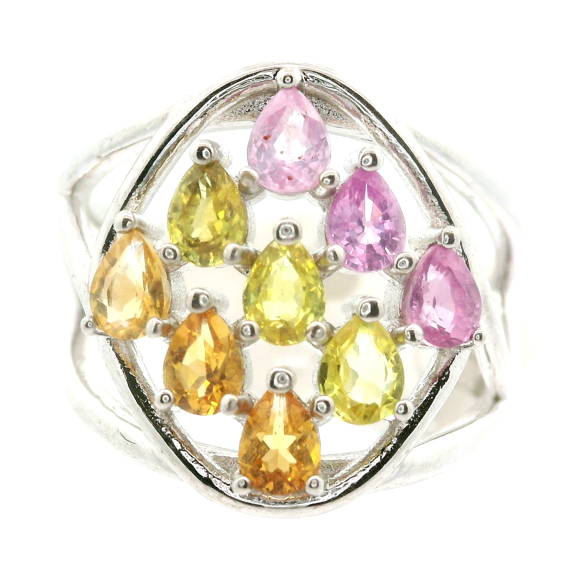 9 Stone Crystal Chandelier Cuff Ring .925 Silver for Healing, Intention Setting and Manifesting your Desires