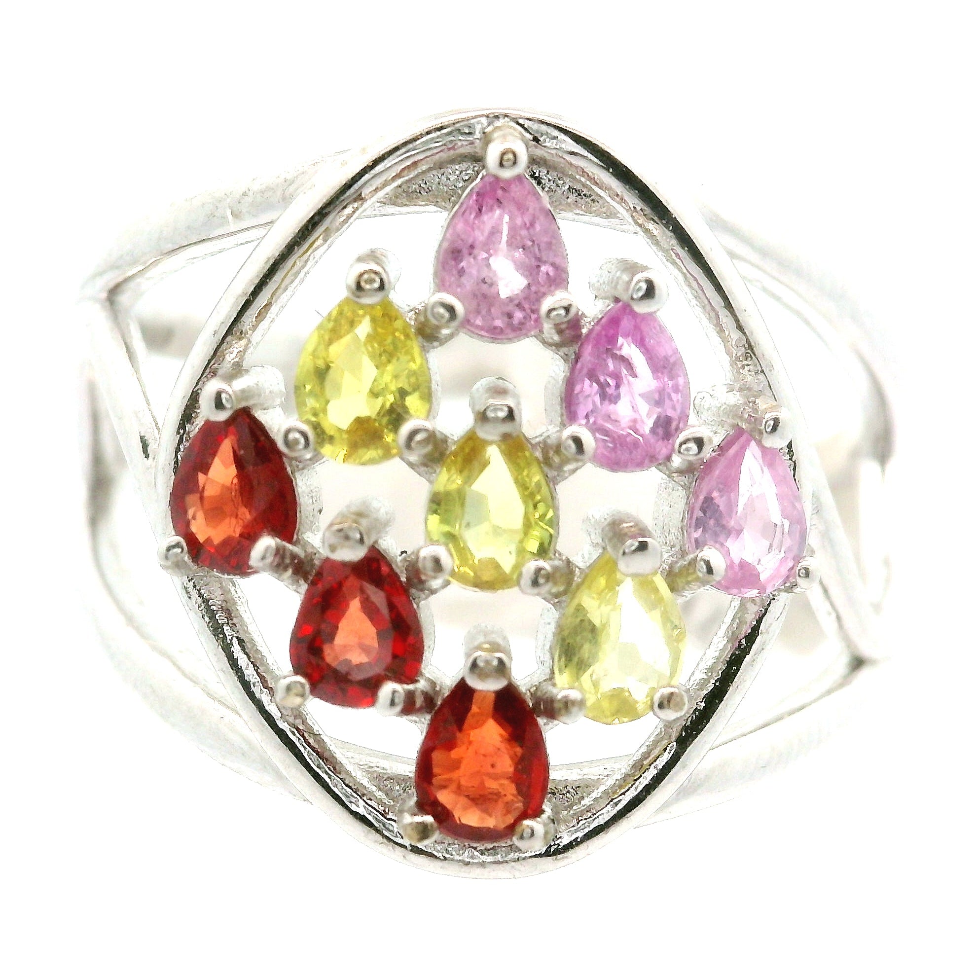 9 Stone Crystal Chandelier Cuff Ring .925 Silver for Healing, Intention Setting and Manifesting your Desires