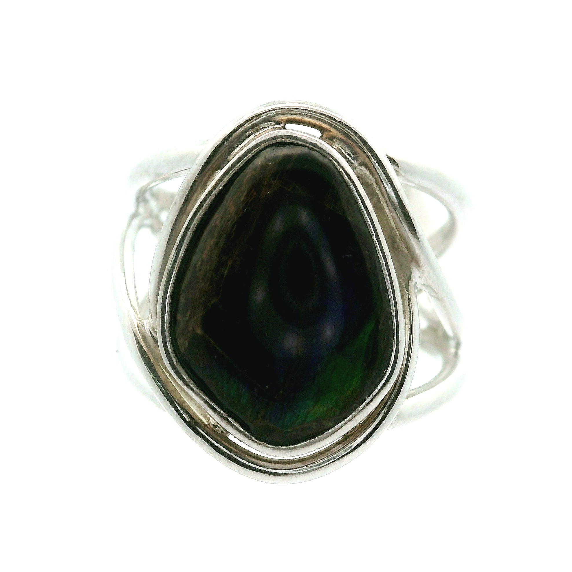 Ammolite Adjustable Cuff Ring .925 Silver for Transformation and Boosting your Life Force Energy