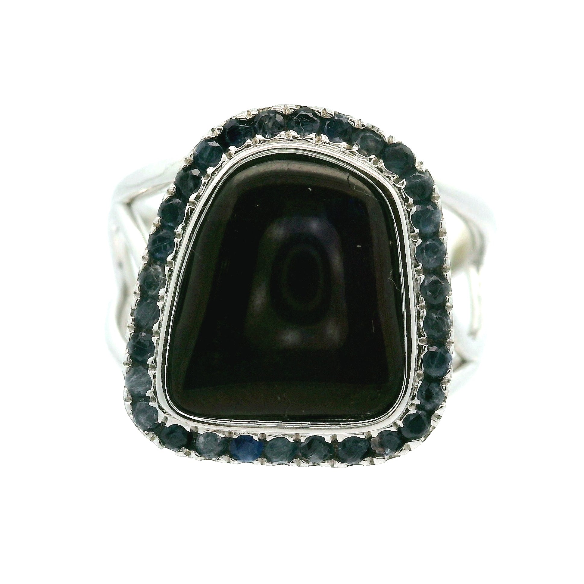 Ammolite with Kyanite Pavé Adjustable Cuff Ring .925 Silver for Transformation and Boosting your Life Force Energy