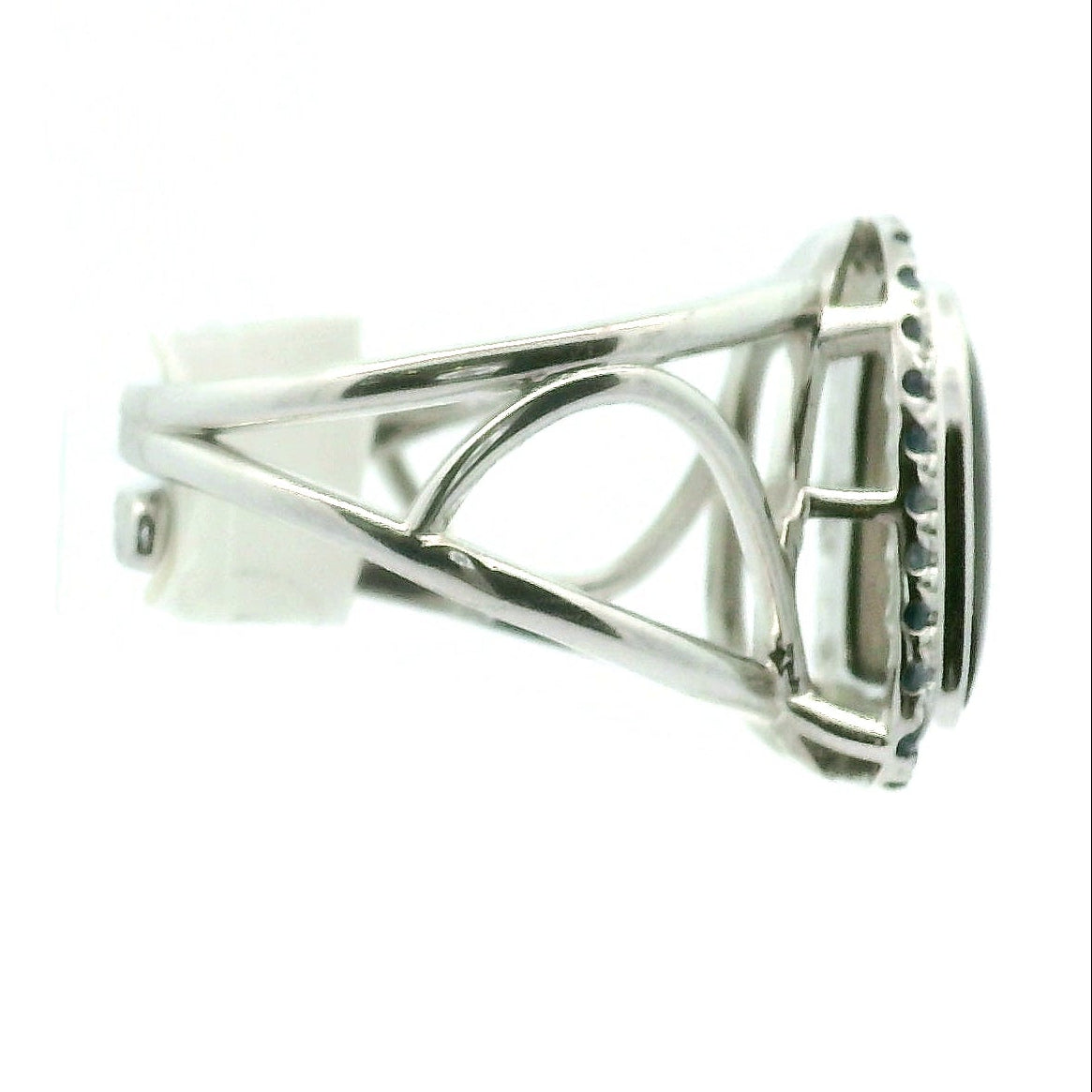 Ammolite with Kyanite Pavé Adjustable Cuff Ring .925 Silver for Transformation and Boosting your Life Force Energy