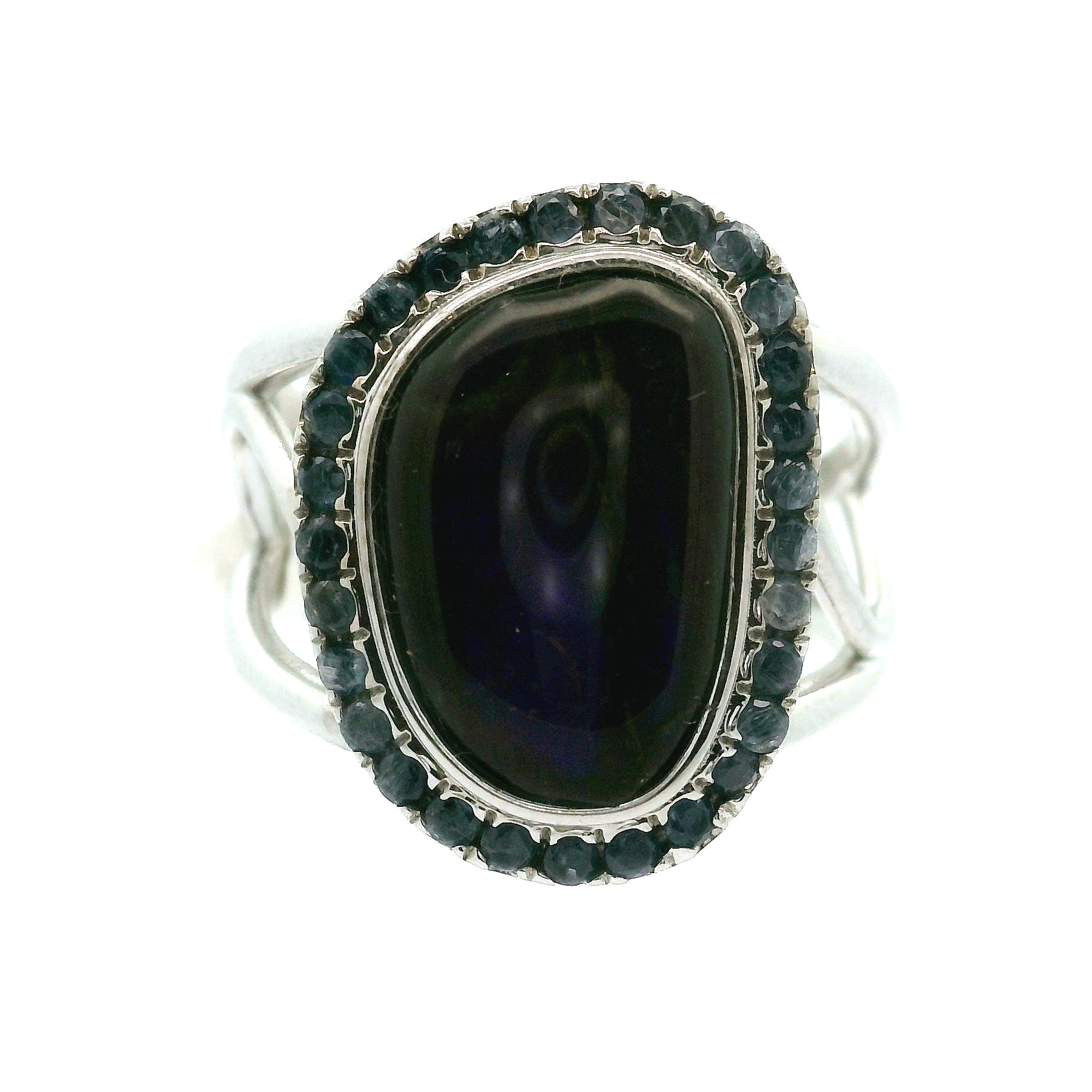 Ammolite with Kyanite Pavé Adjustable Cuff Ring .925 Silver for Transformation and Boosting your Life Force Energy