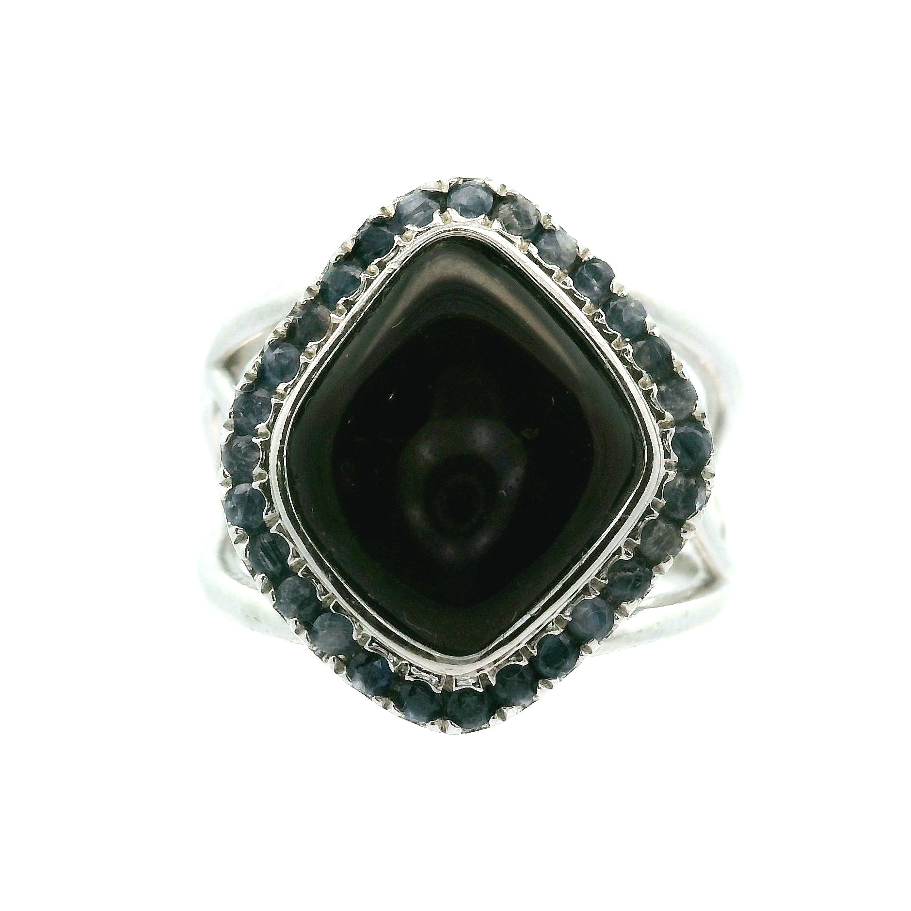 Ammolite with Kyanite Pavé Adjustable Cuff Ring .925 Silver for Transformation and Boosting your Life Force Energy