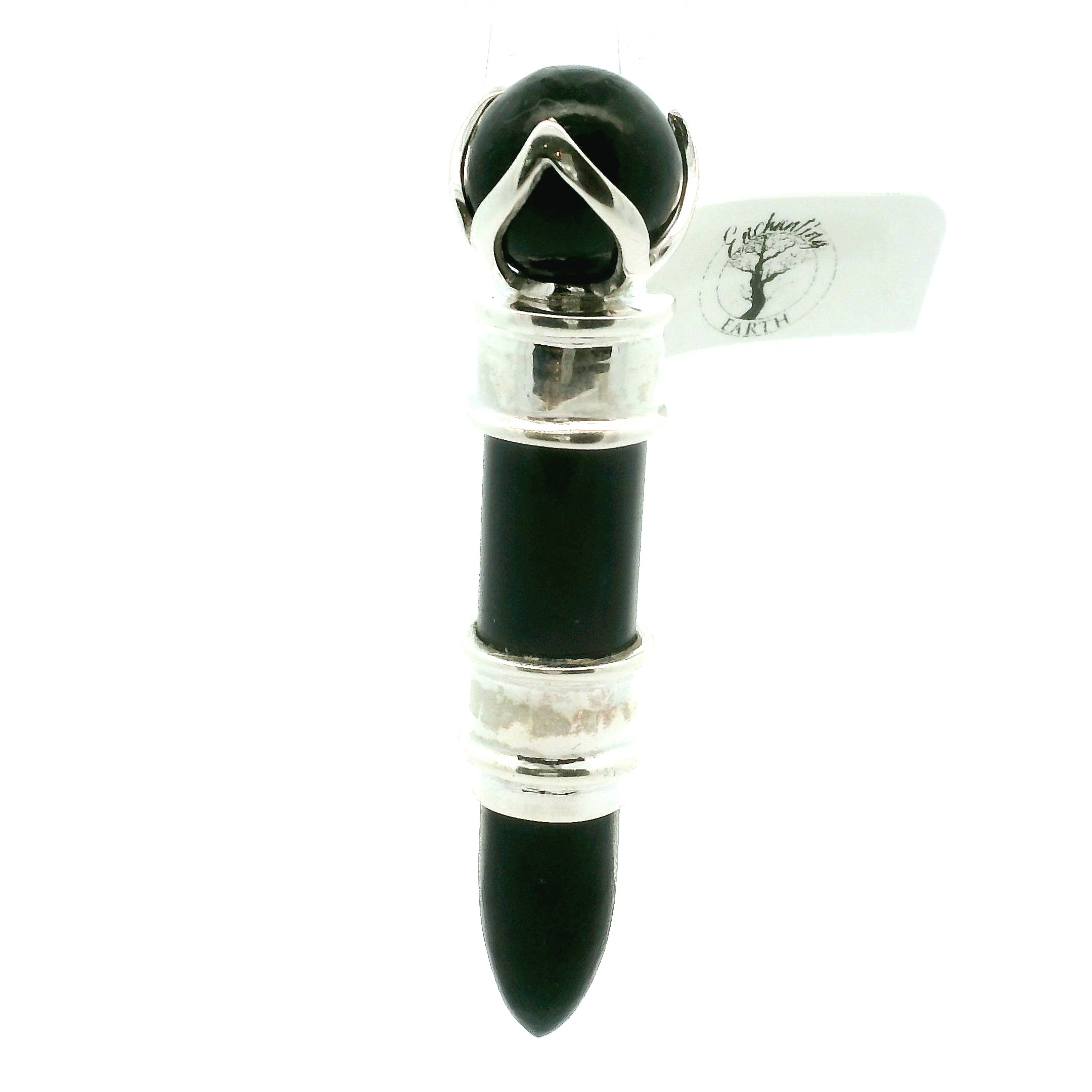 Black Tourmaline Wandlet .925 Silver for Protection and Energetic Purification
