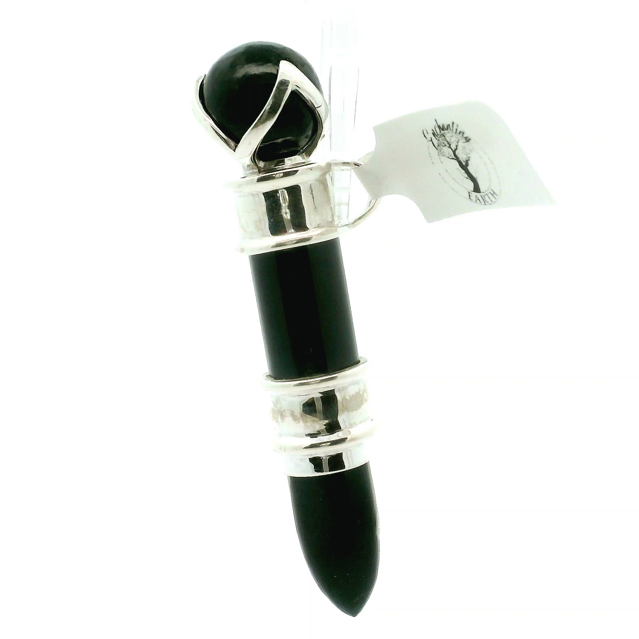 Black Tourmaline Wandlet .925 Silver for Protection and Energetic Purification